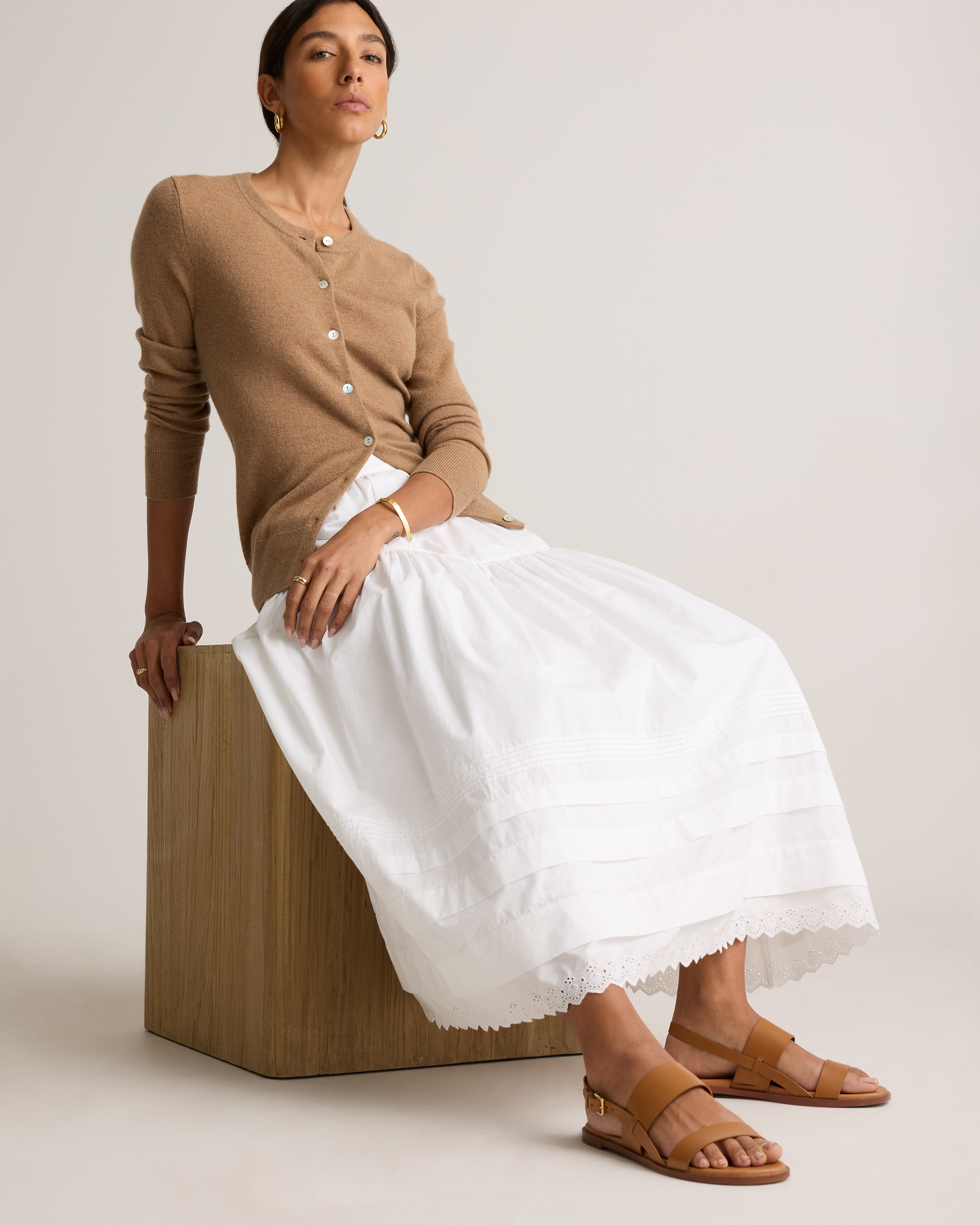 【Anyone more】Racha Pintuck Long Skirt 100% Organic Cotton Poplin Pintuck Maxi Skirt