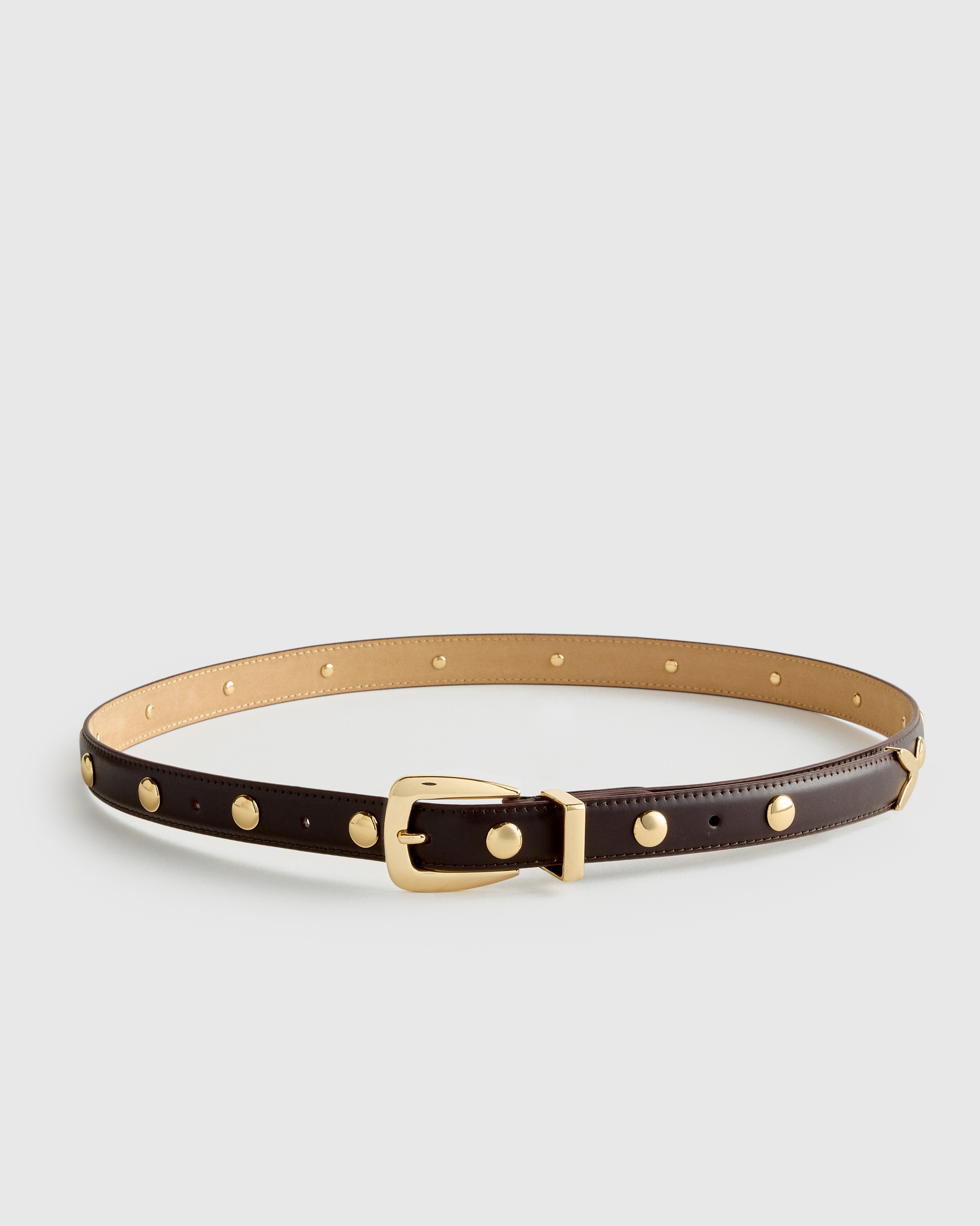 Espresso Brown Alyssa European Leather Studded Skinny Belt