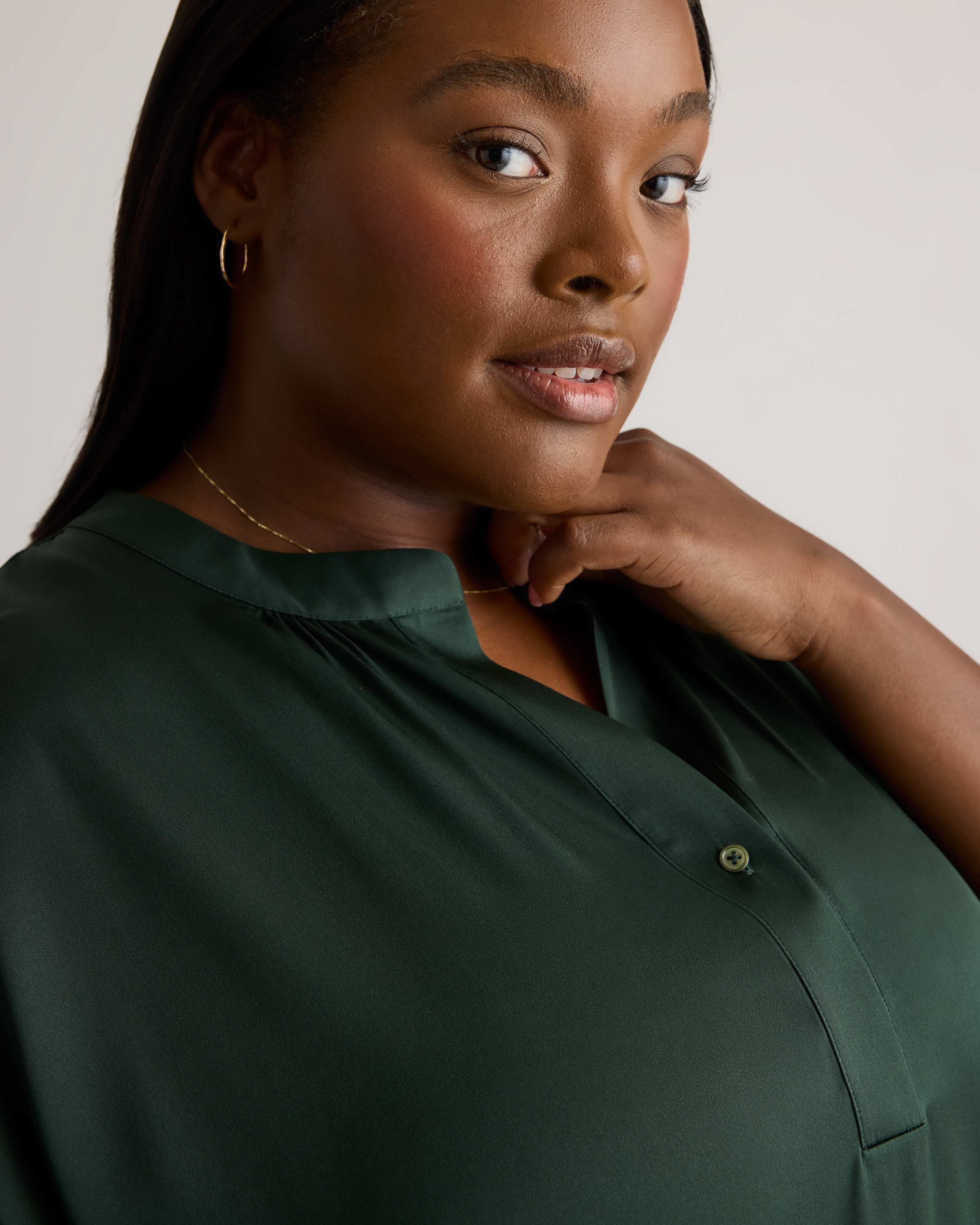 Washable Stretch Silk Dolman Sleeve Blouse - Plus Size in Forest Green