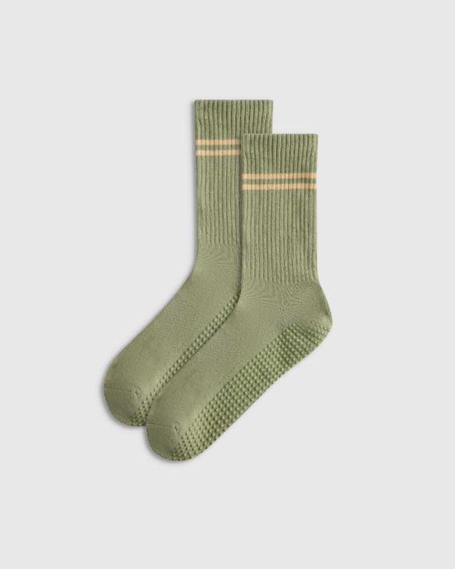 Tea Green Everyday Cotton Pilates Gripper Half-Crew Sock