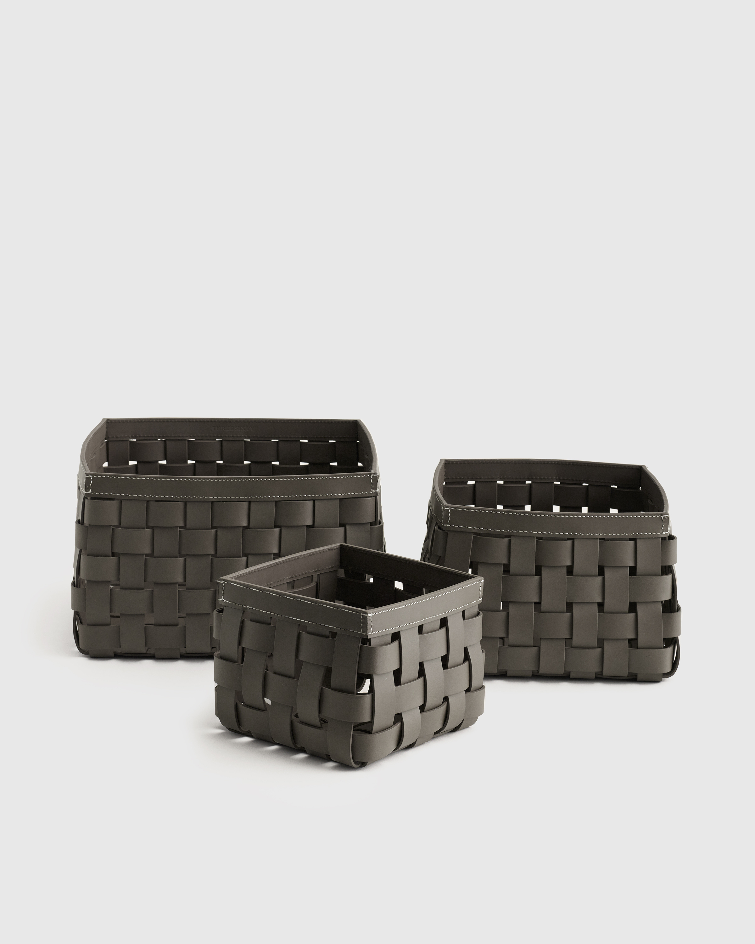 Brown Recycled Woven Leather Baskets (set of 3)