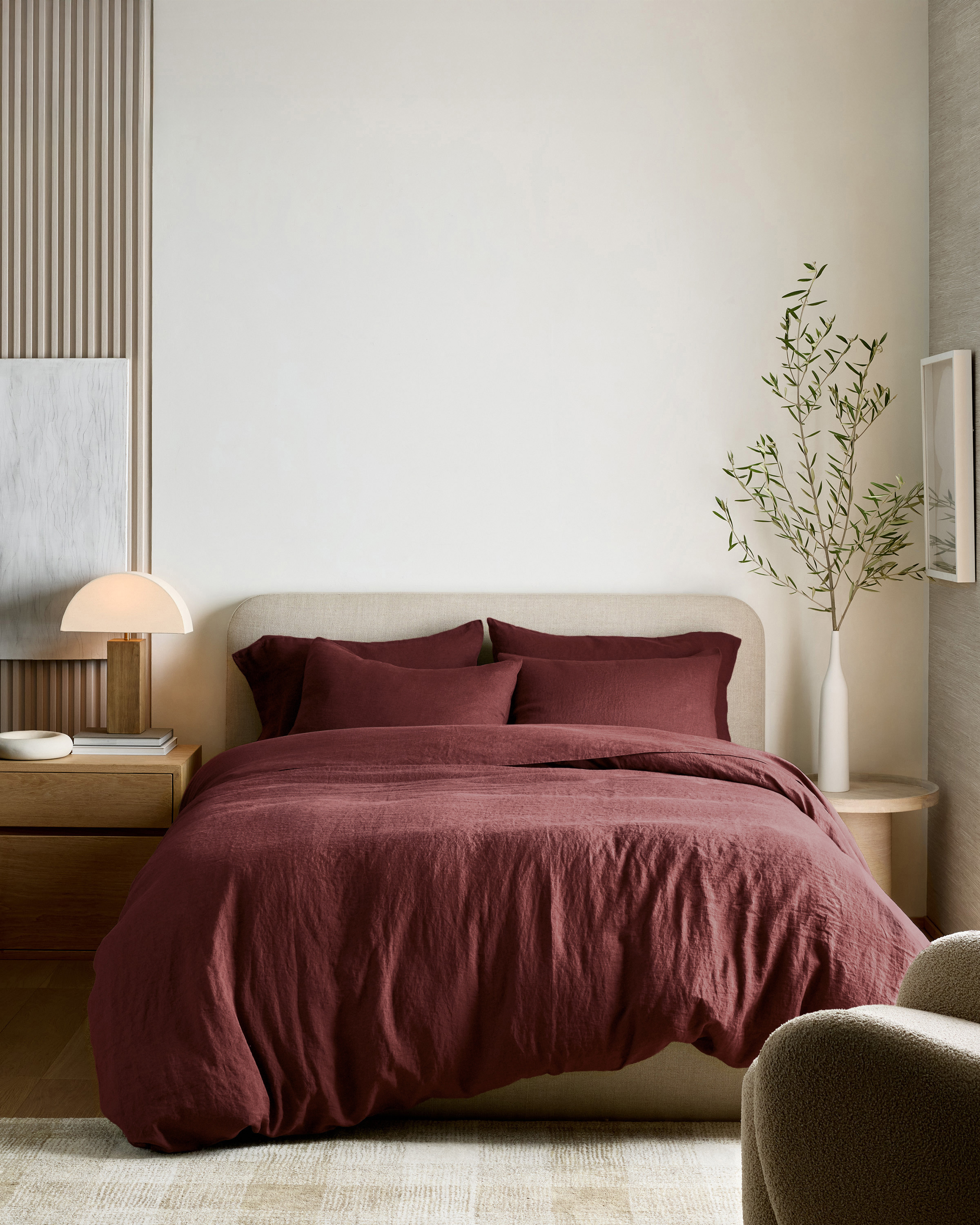 Burgundy European Linen Deluxe Bedding Bundle