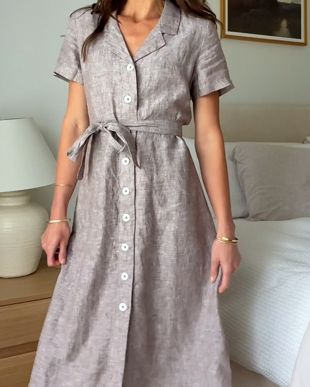 grey linen dress HYDRA LONG  Mediterraneo Boutique Italiana 200 GSM Maxi Linen Dress with Belt