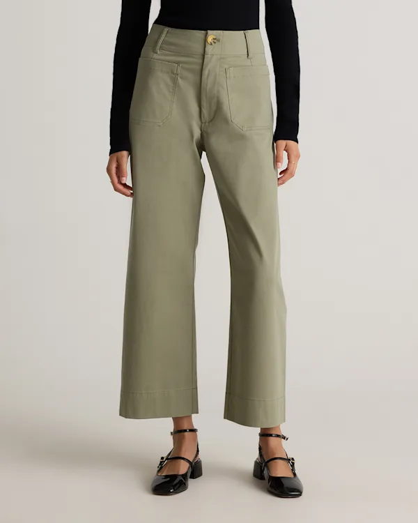 Organic Stretch Cotton Chino Cropped Wide Leg Pants