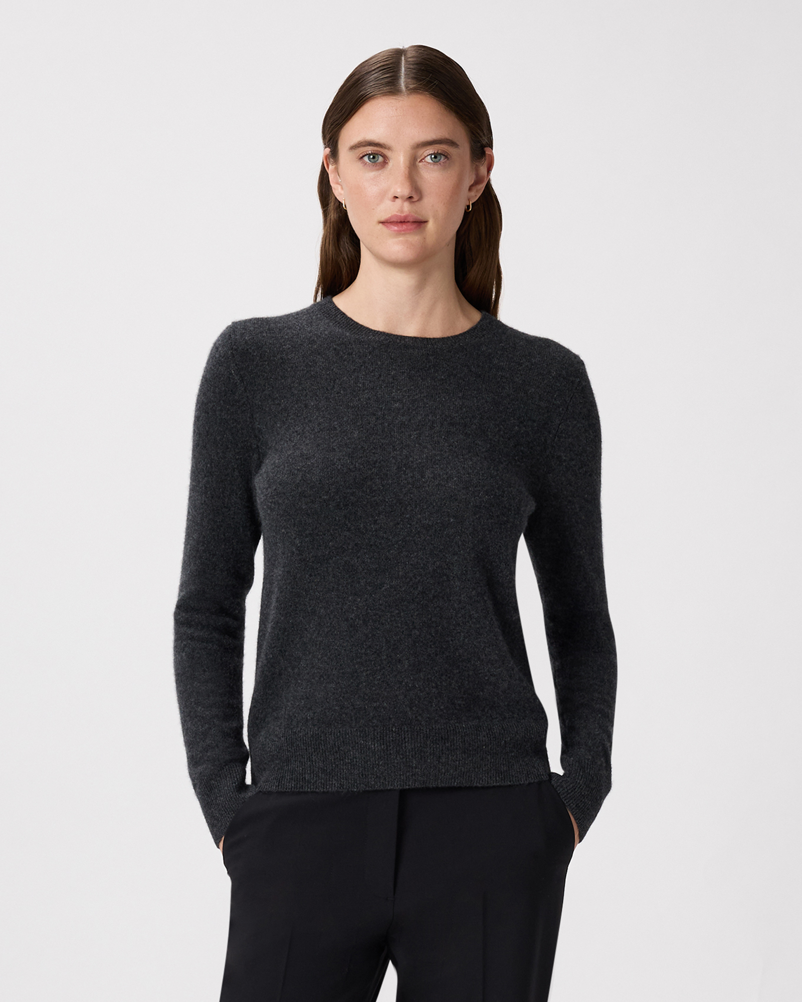 Charcoal Mongolian Cashmere Crewneck Sweater