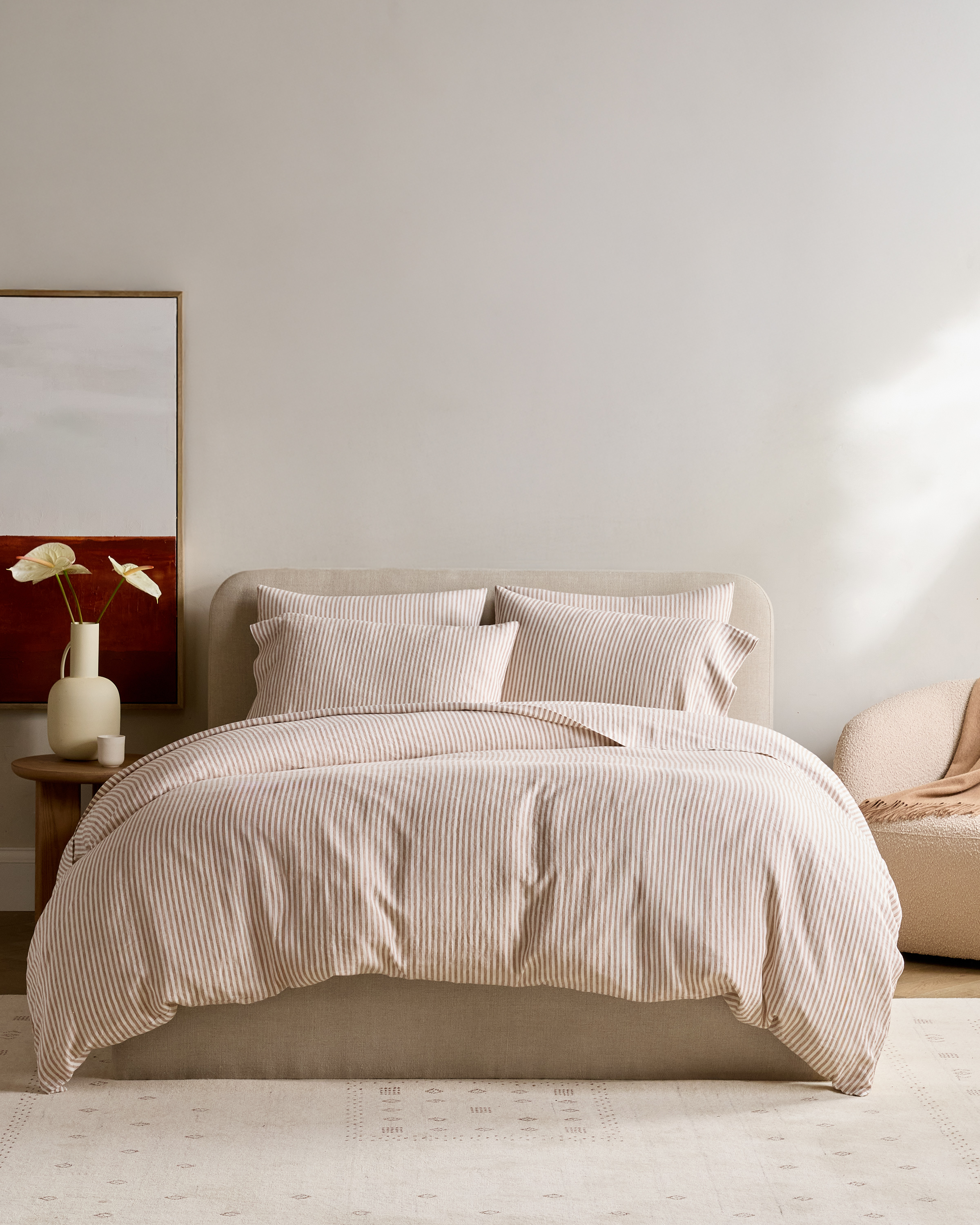 Latte/White Stripe European Linen Stripe Duvet Cover Set