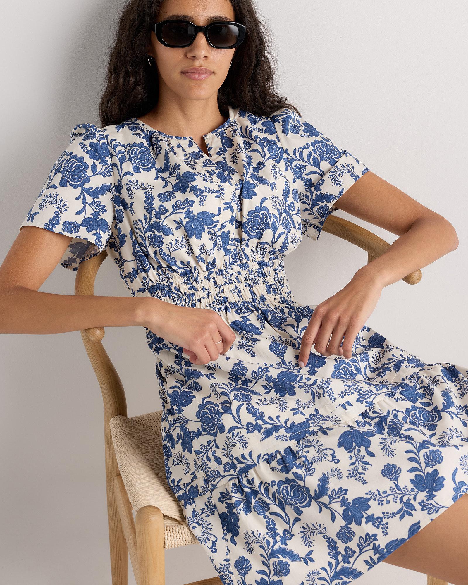 cotton on blue floral dress Blue Floral V-Neck Cottagecore Dress  Vintage-Inspired Charm, Short & Long Lengths Short Length Dress / S