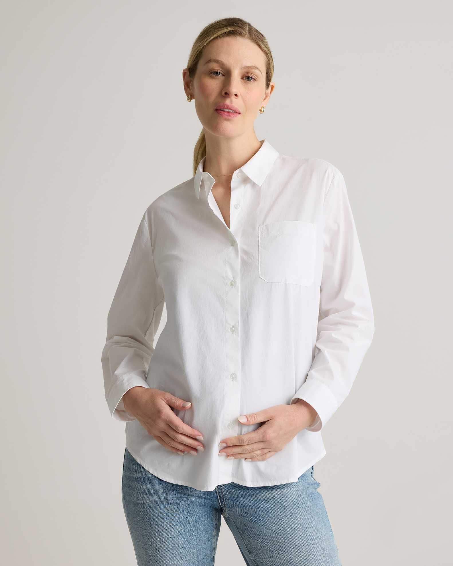 maternity button up dress shirts Poplin Maternity & Nursing Button Up Shirt
