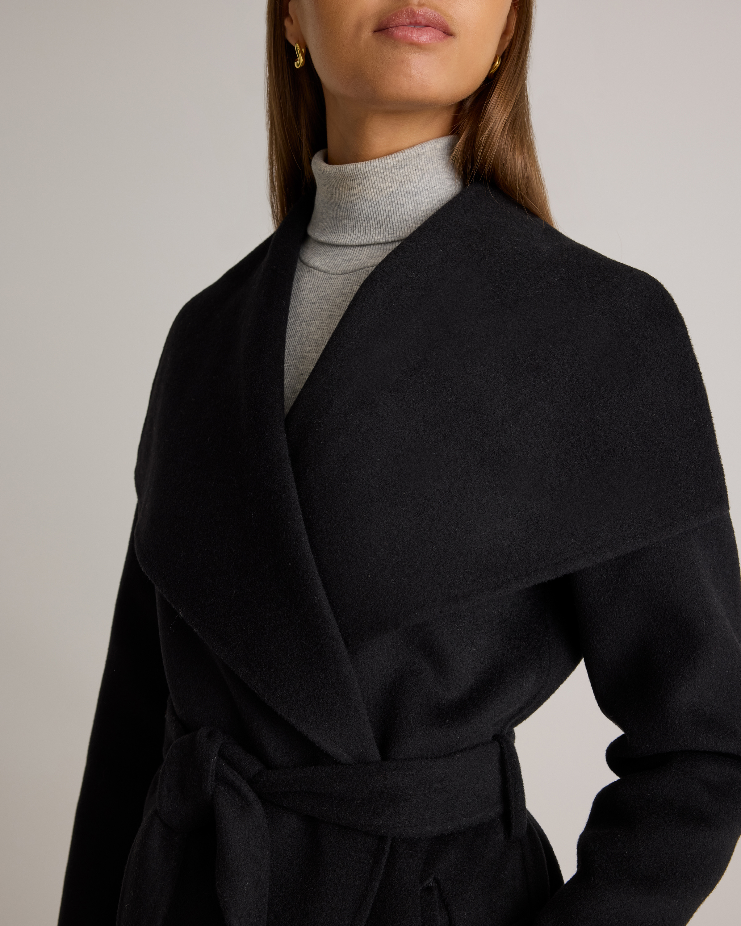 Double-Faced Merino Wool Draped Collar Short Wrap Coat