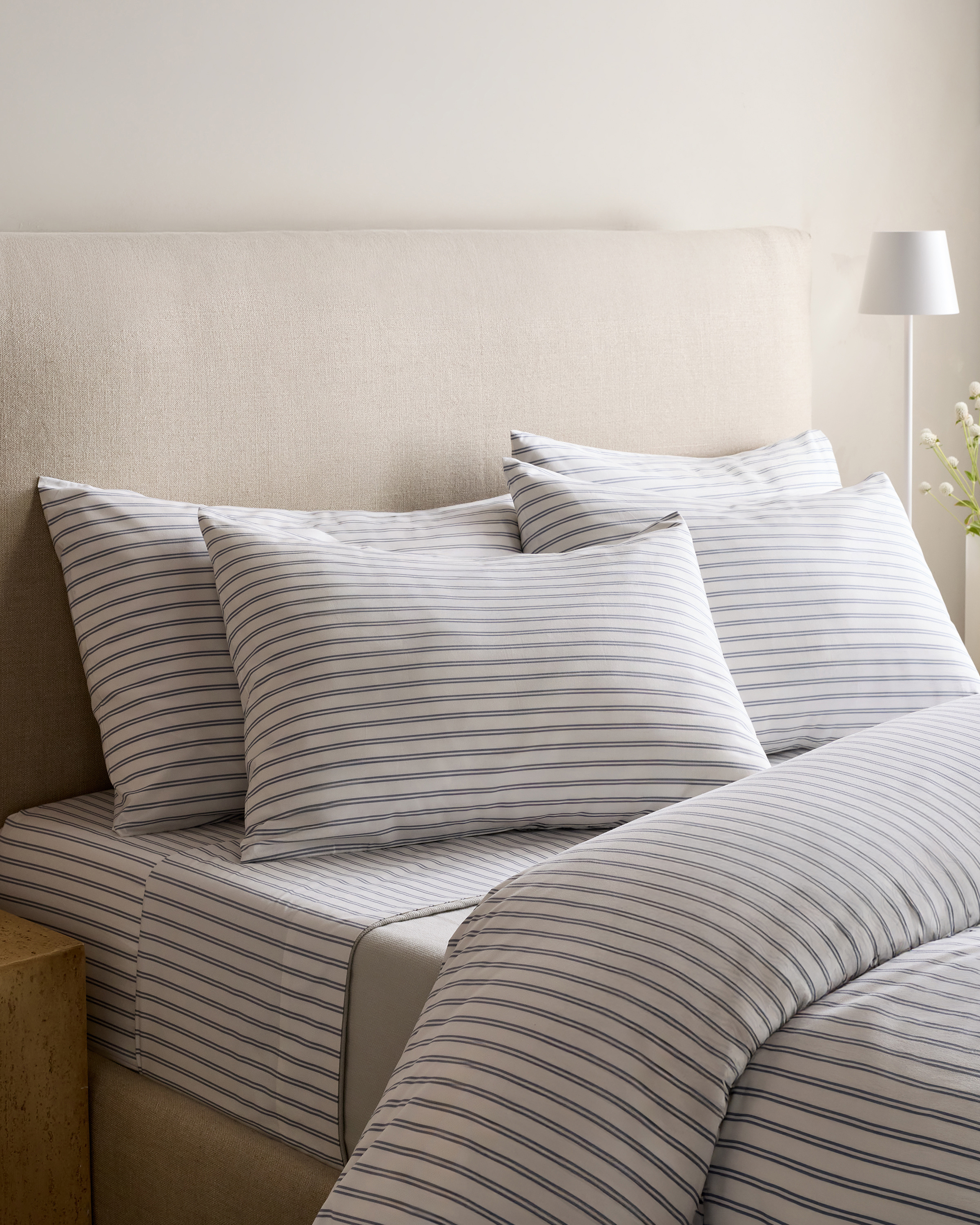 White/Mineral Classic Organic Percale Double Stripe Sham Set