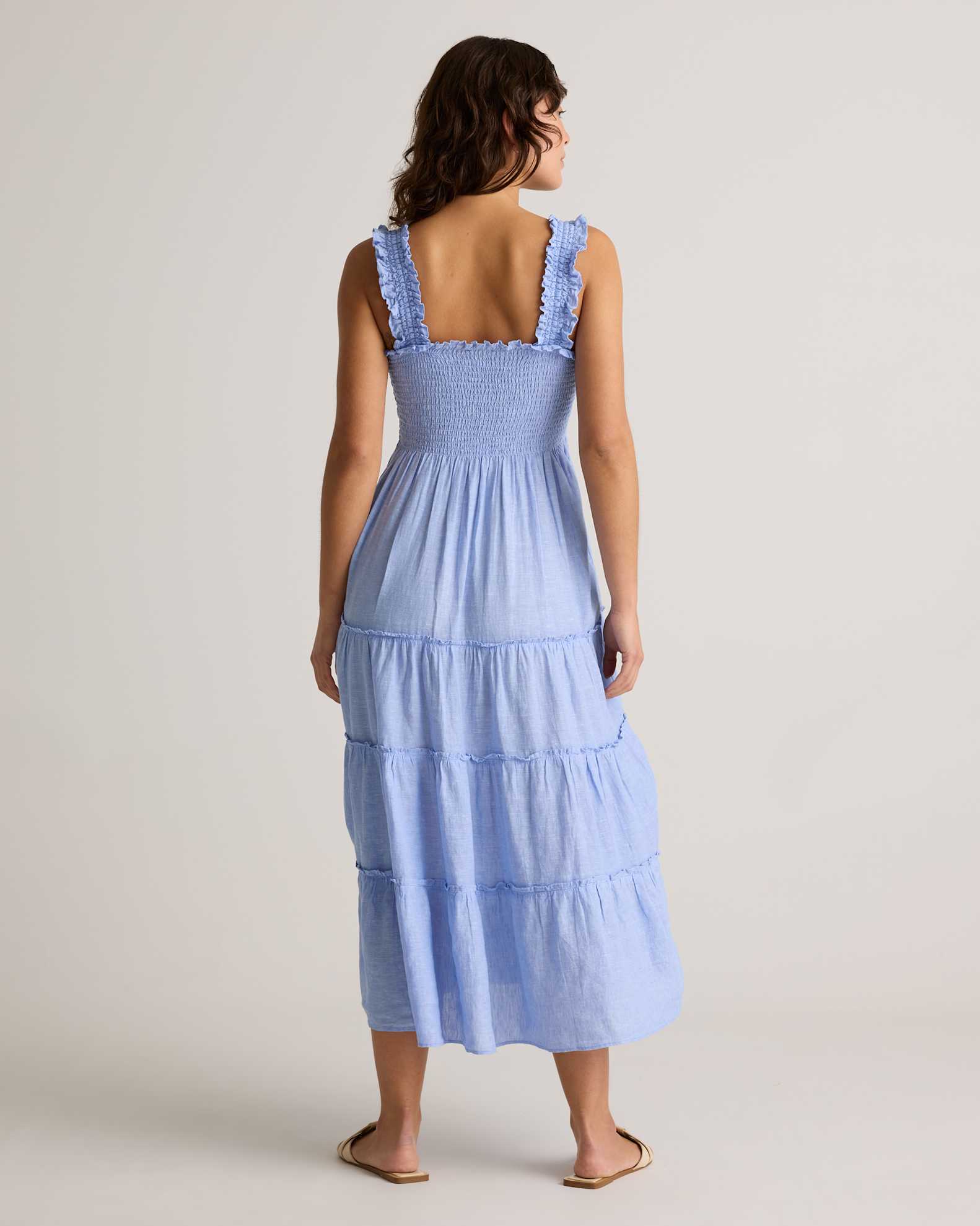 Women's 100% European Linen Smocked Midi Dress in French Blue, Size Medium by Quince Women's 100% European Linen Smocked Midi Dress in French Blue, Size Medium by Quince