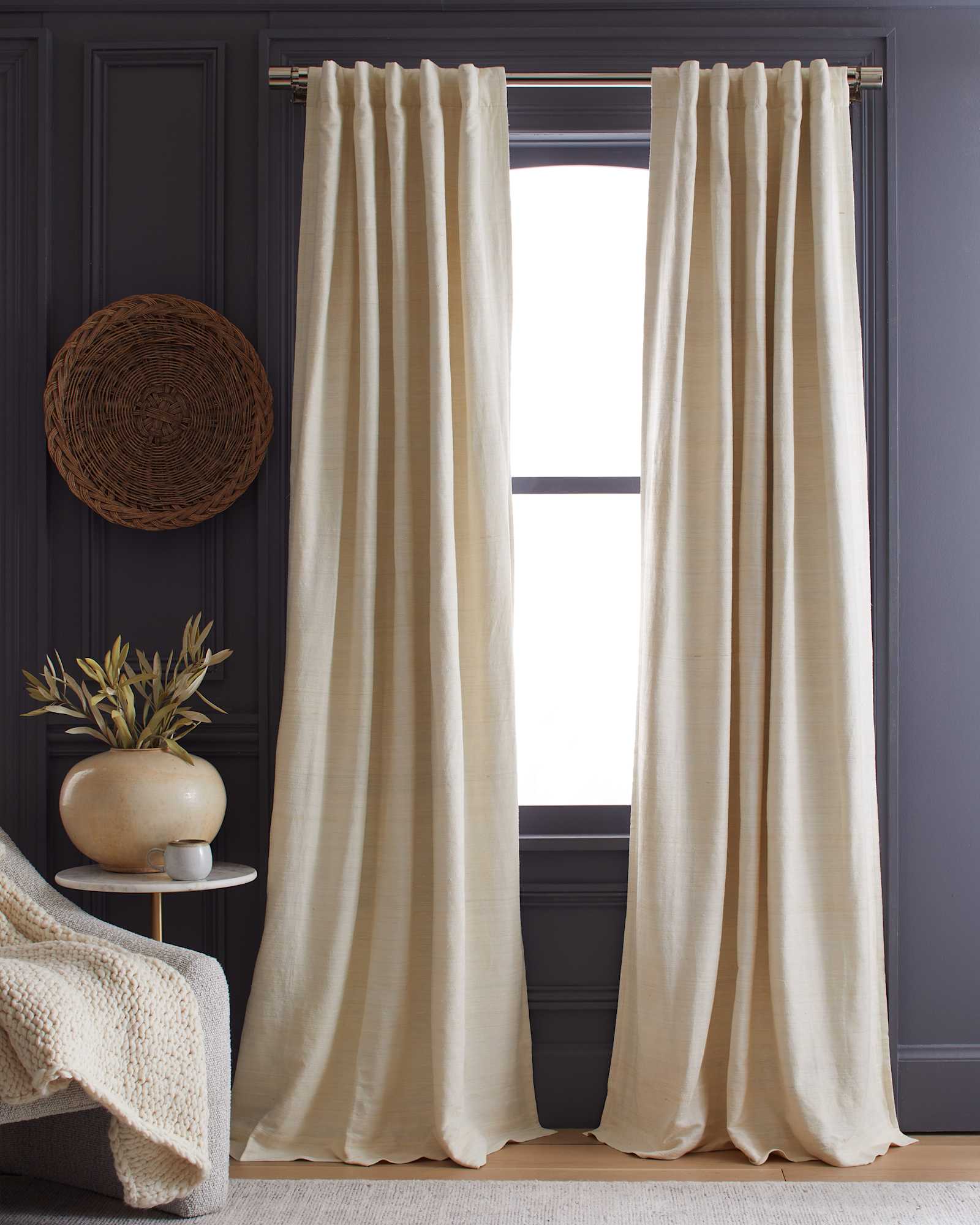Raw Silk Room Darkening Curtain in Ivory