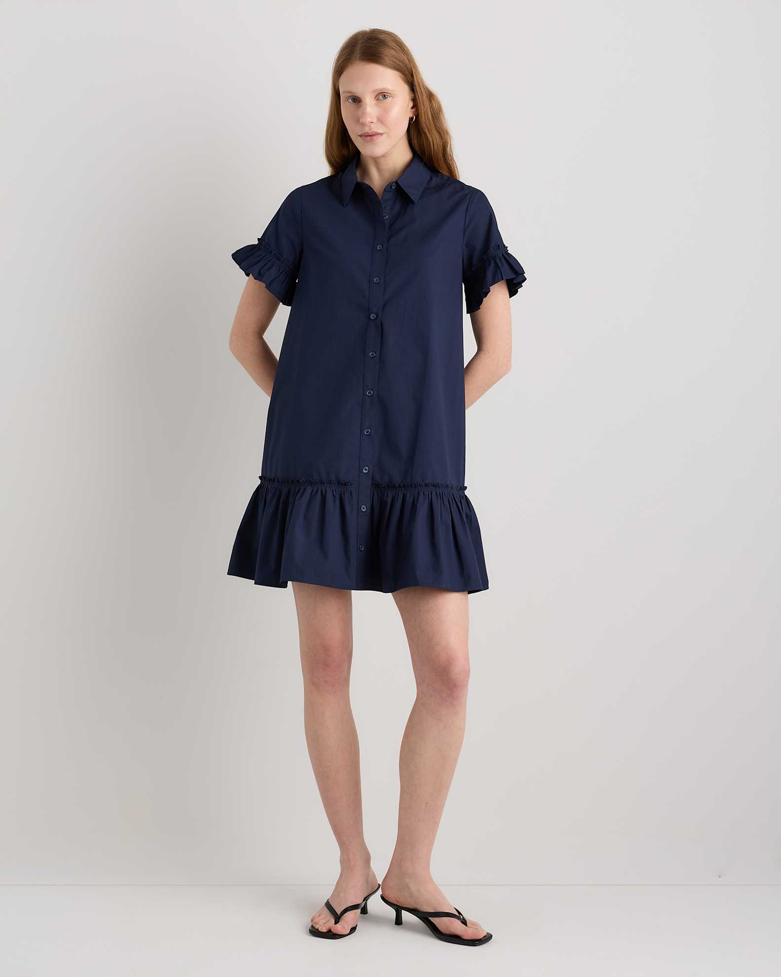 womens organic cotton dress navy Iga Gathered Organic Cotton Maxi Dress Dark Navy / XL