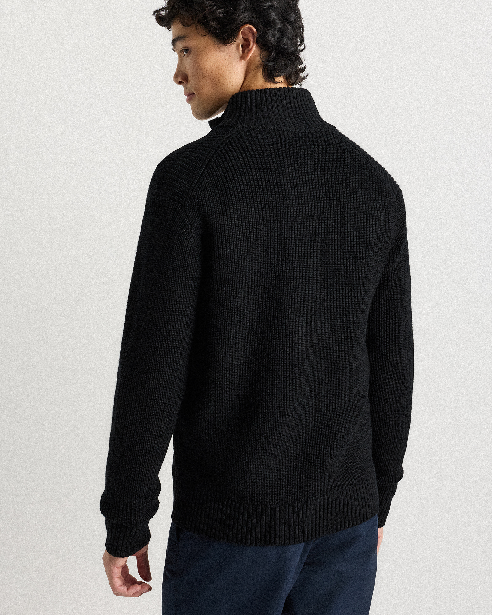 Australian Merino Wool Full Zip Sweater in Black