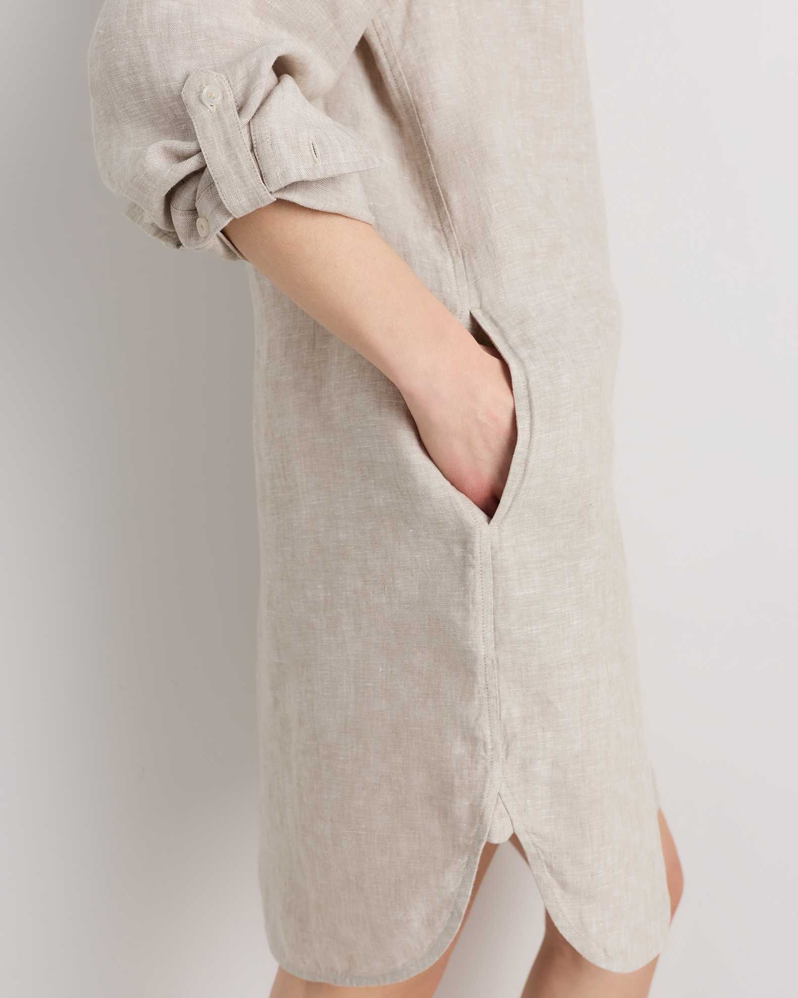 quince linen shirt dress Women's Short Sleeve Dress in Driftwood, Size Medium, Linen by Quince