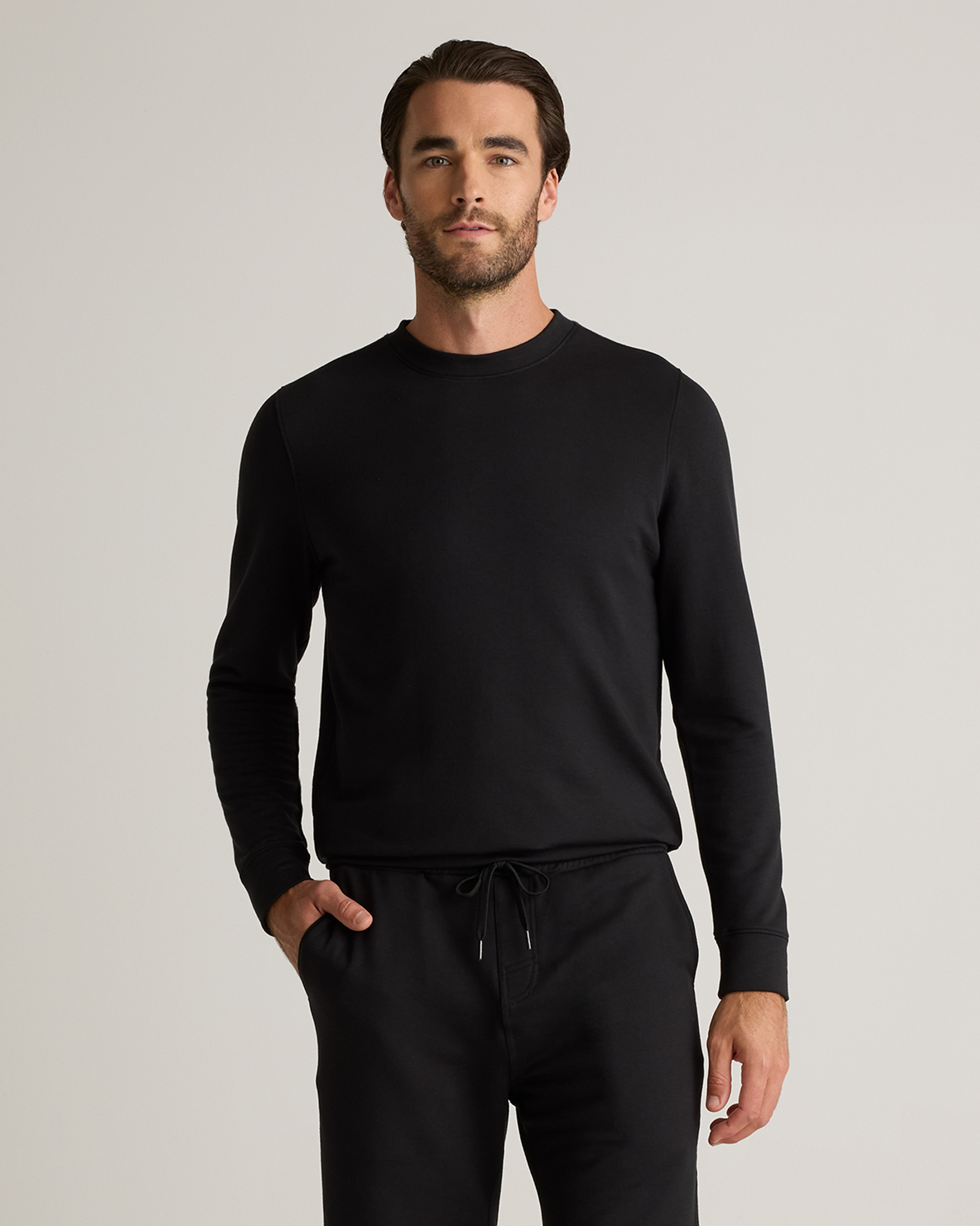 Quince Men's Supersoft Fleece Crew Neck Alpaca Sweater In Black