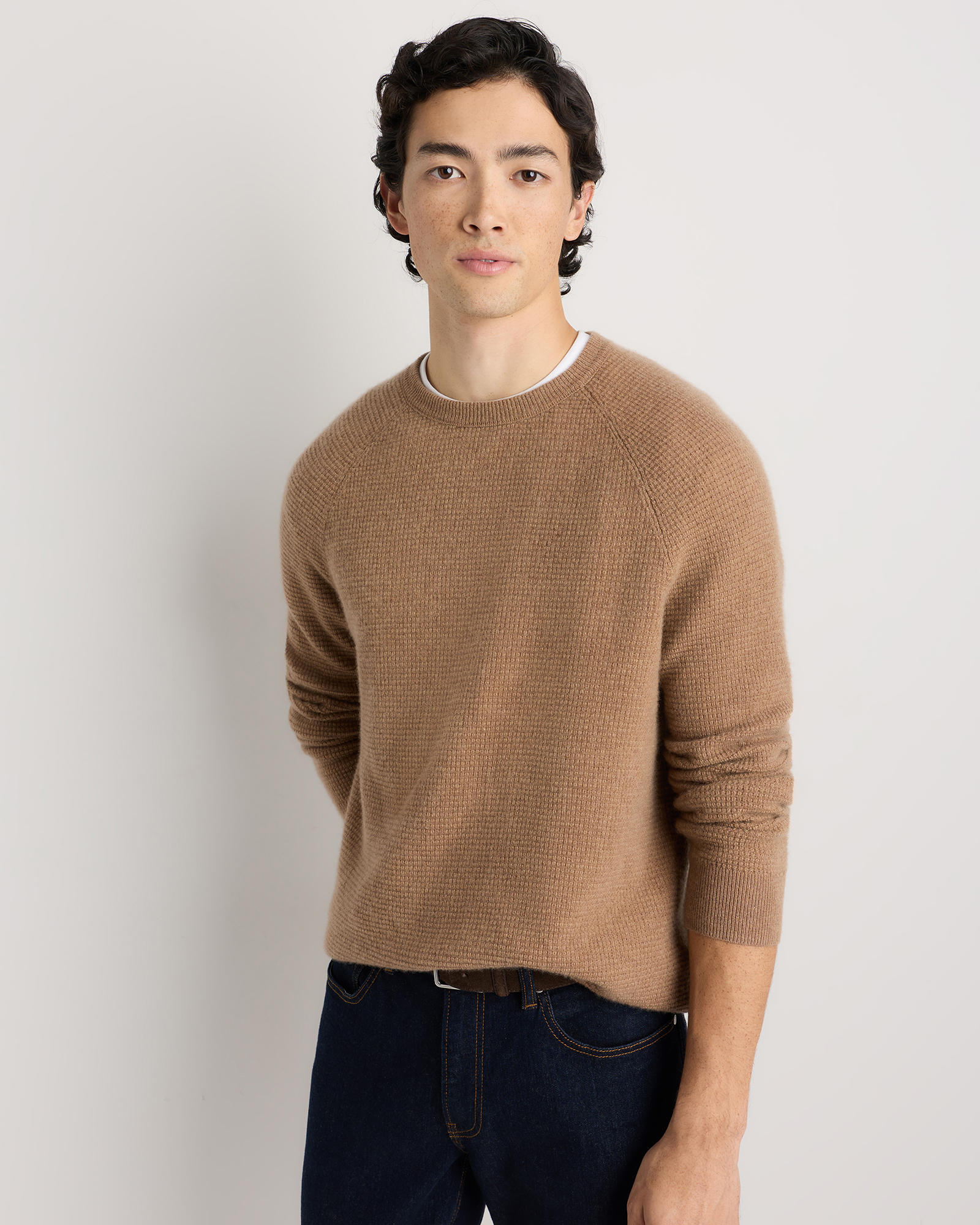 Quince Men's Mongolian Cashmere Waffle Sweatshirt In Brown