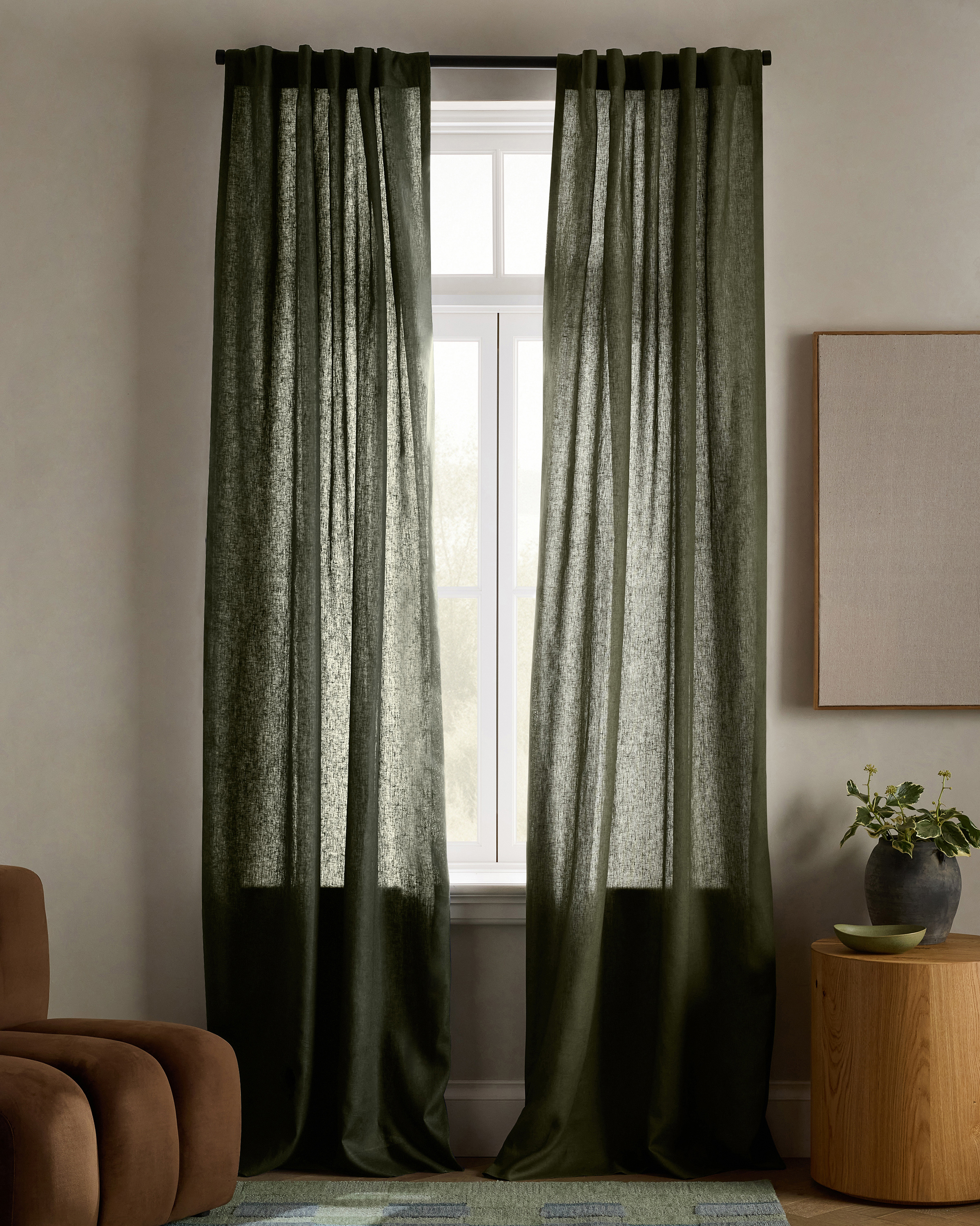 Hunter Green European Linen Curtain