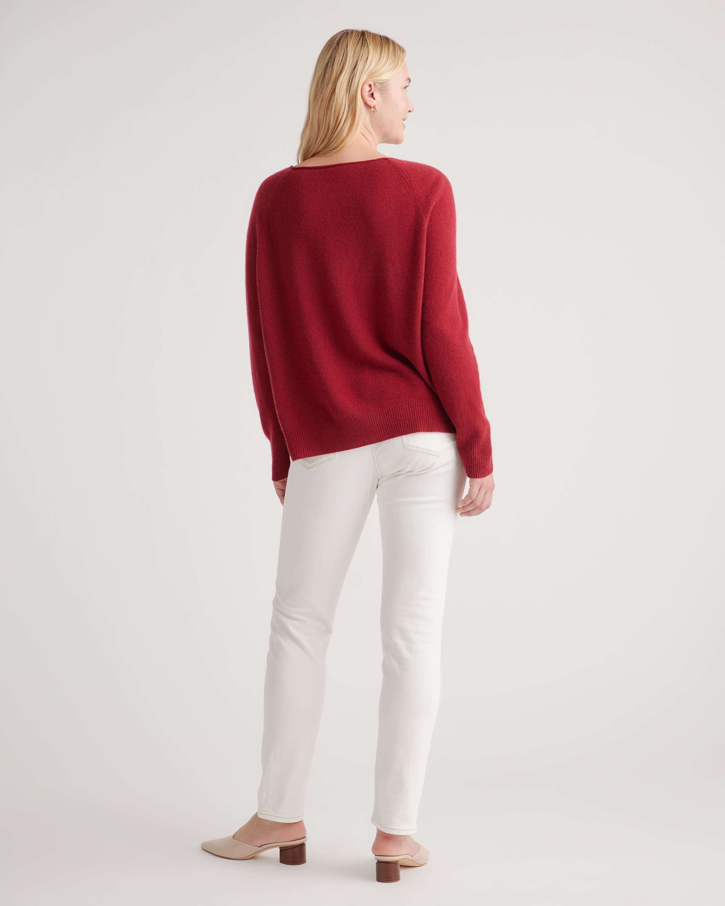Lightweight Mongolian Cashmere Boatneck Sweater in Crimson