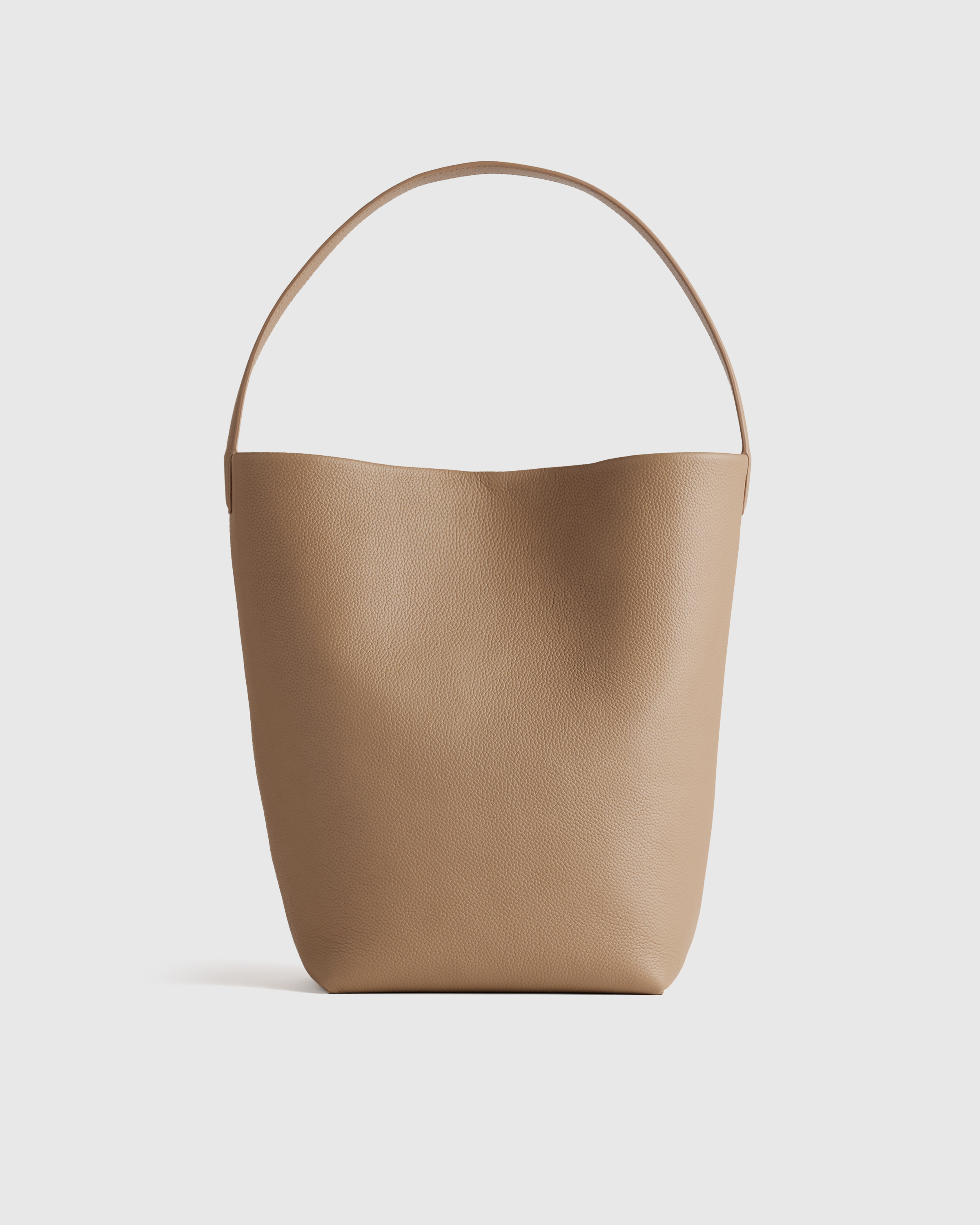 Warm Taupe Italian Leather Large Soft Bucket Shoulder Bag