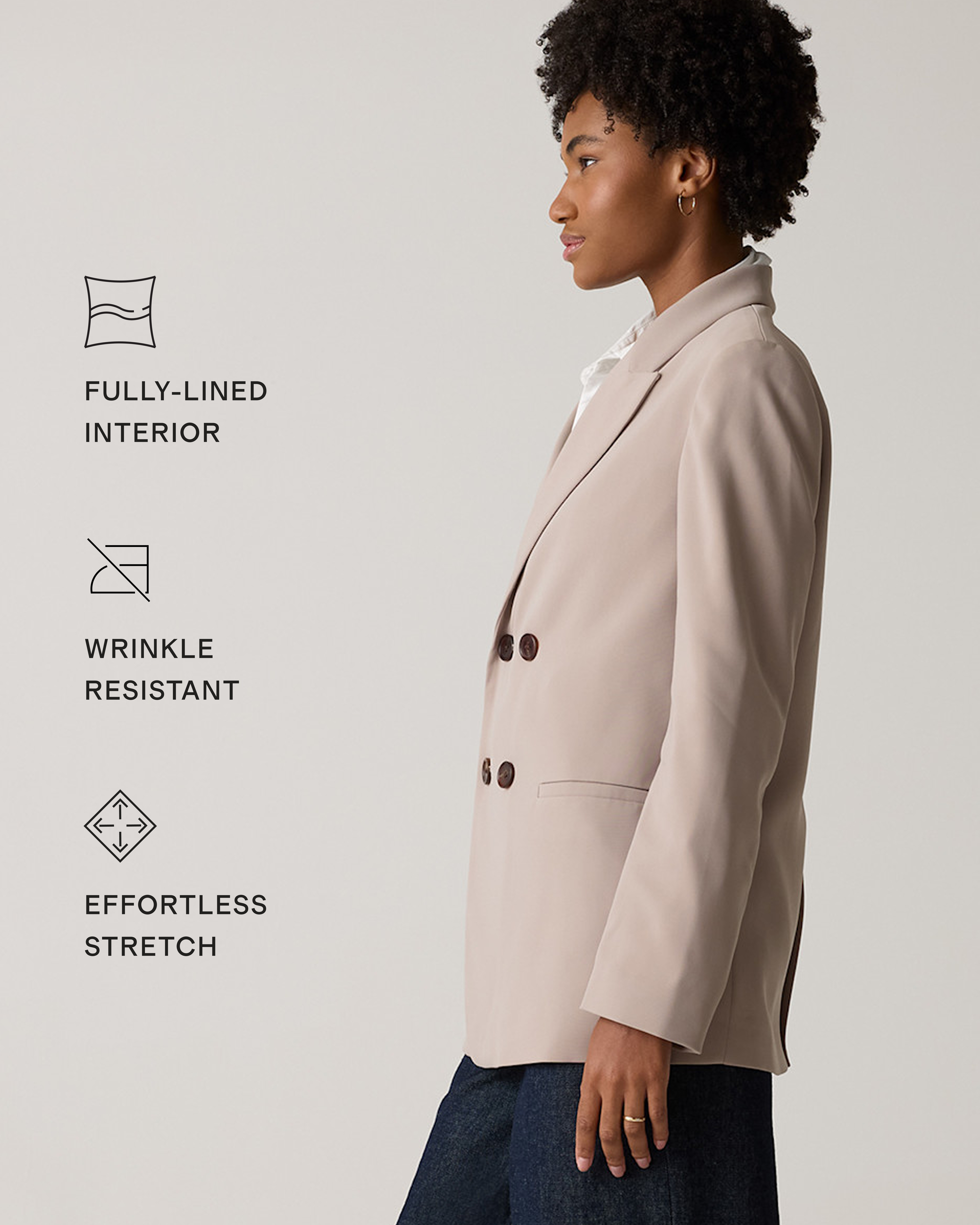 Stretch Crepe Relaxed Double-Breasted Blazer in Morel