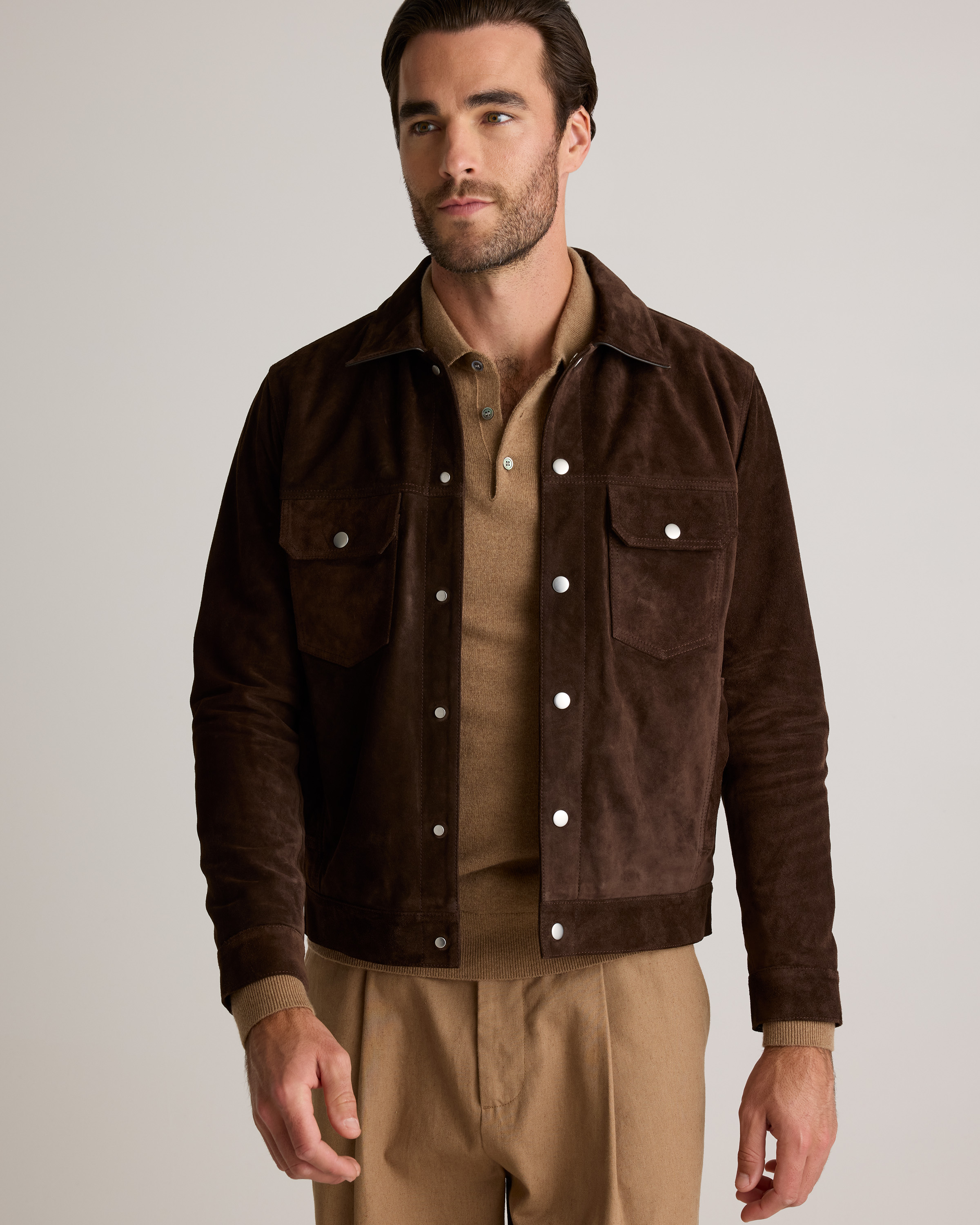 Suede Trucker Jacket | Quince in Espresso