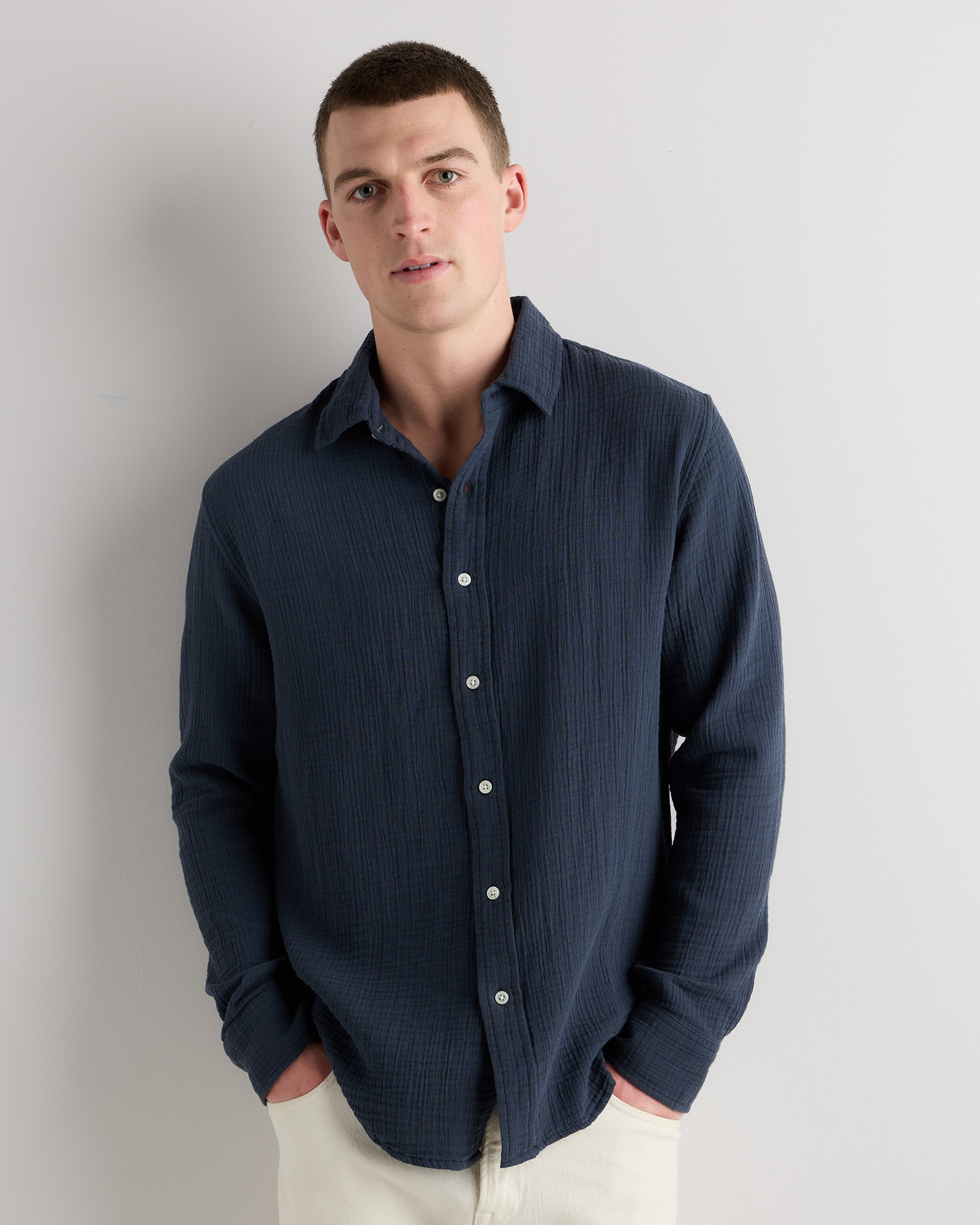 Indigo Blue 100% Organic Cotton Gauze Long Sleeve Shirt