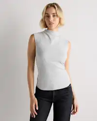 Stretch Cotton Jersey Sleeveless Mock Neck Top
