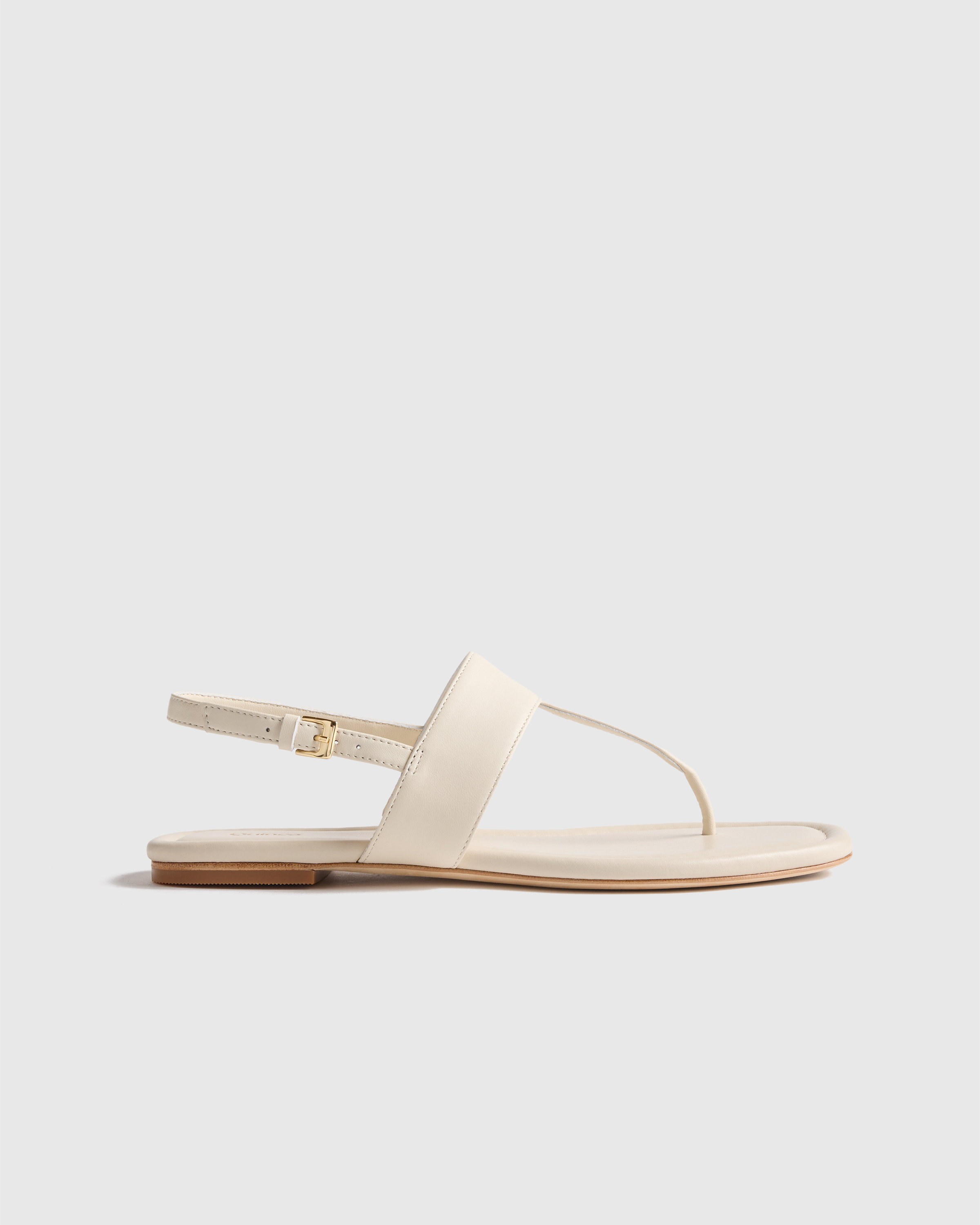 Bone Italian Leather T-Strap Sandal
