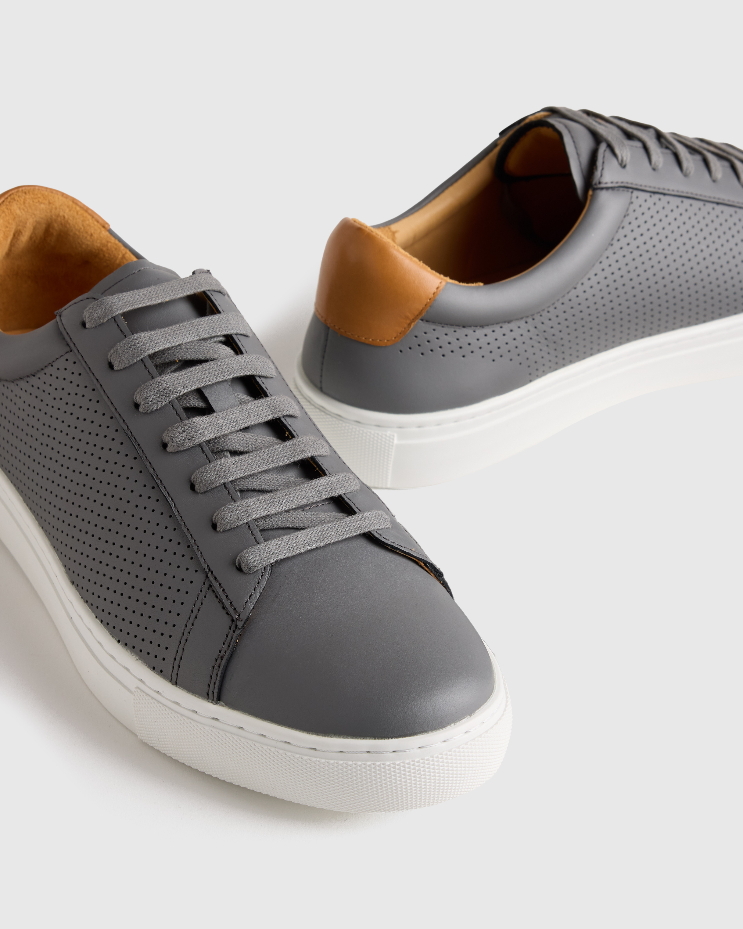 Italian Leather Everyday Sneaker in Grey Perforated