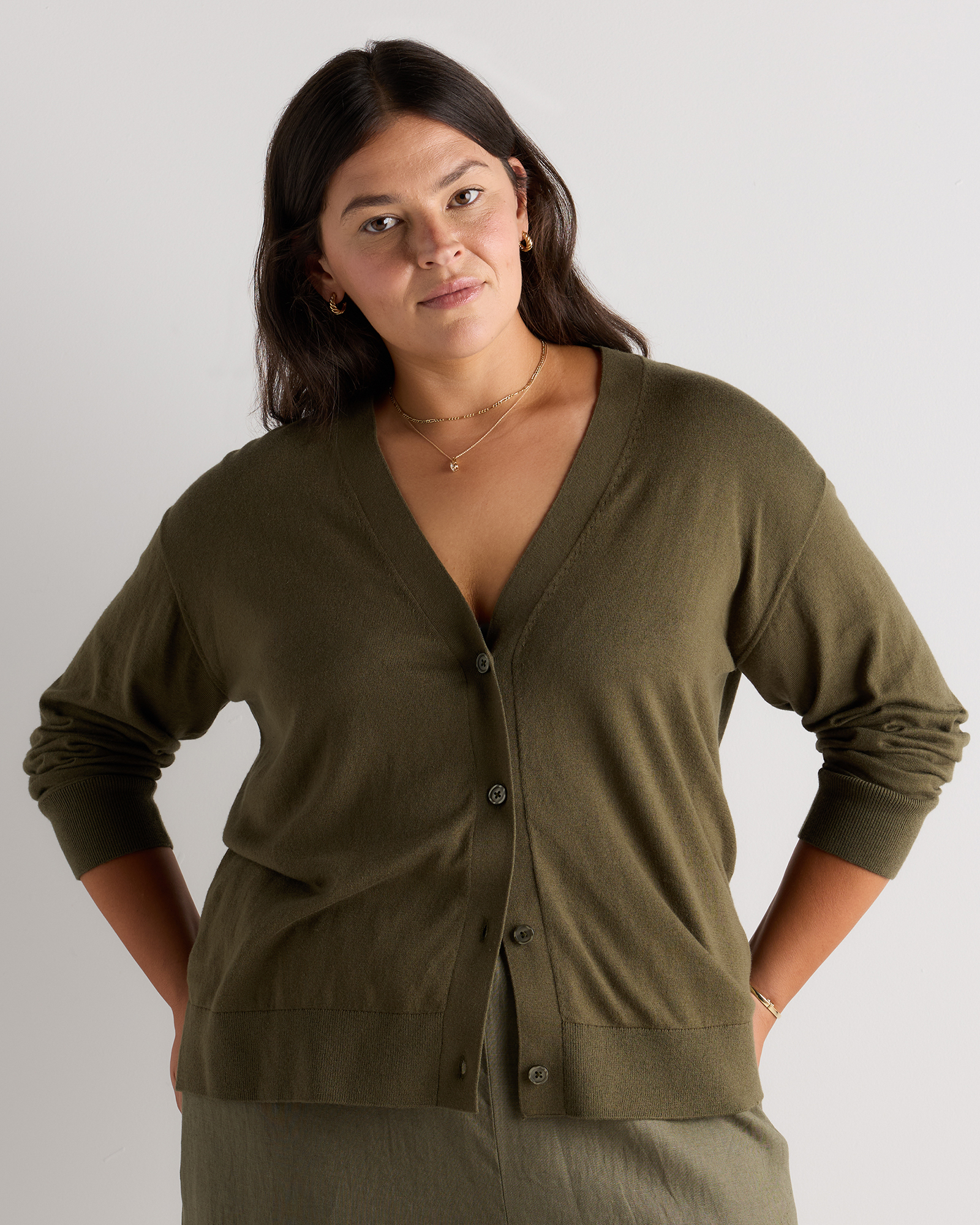 Olive Lightweight Cotton Cashmere Cardigan