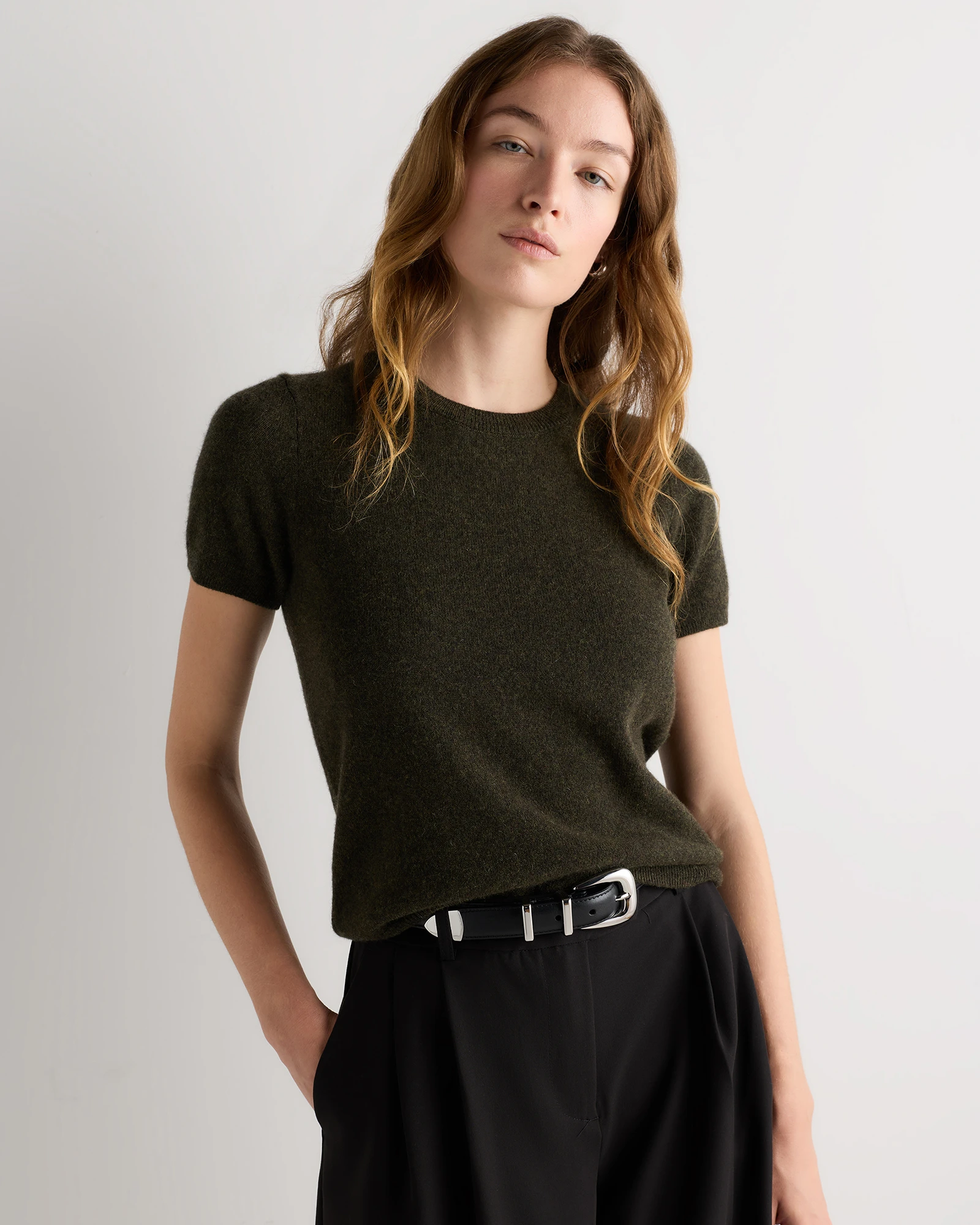 Cashmere Tee in Olive Twist