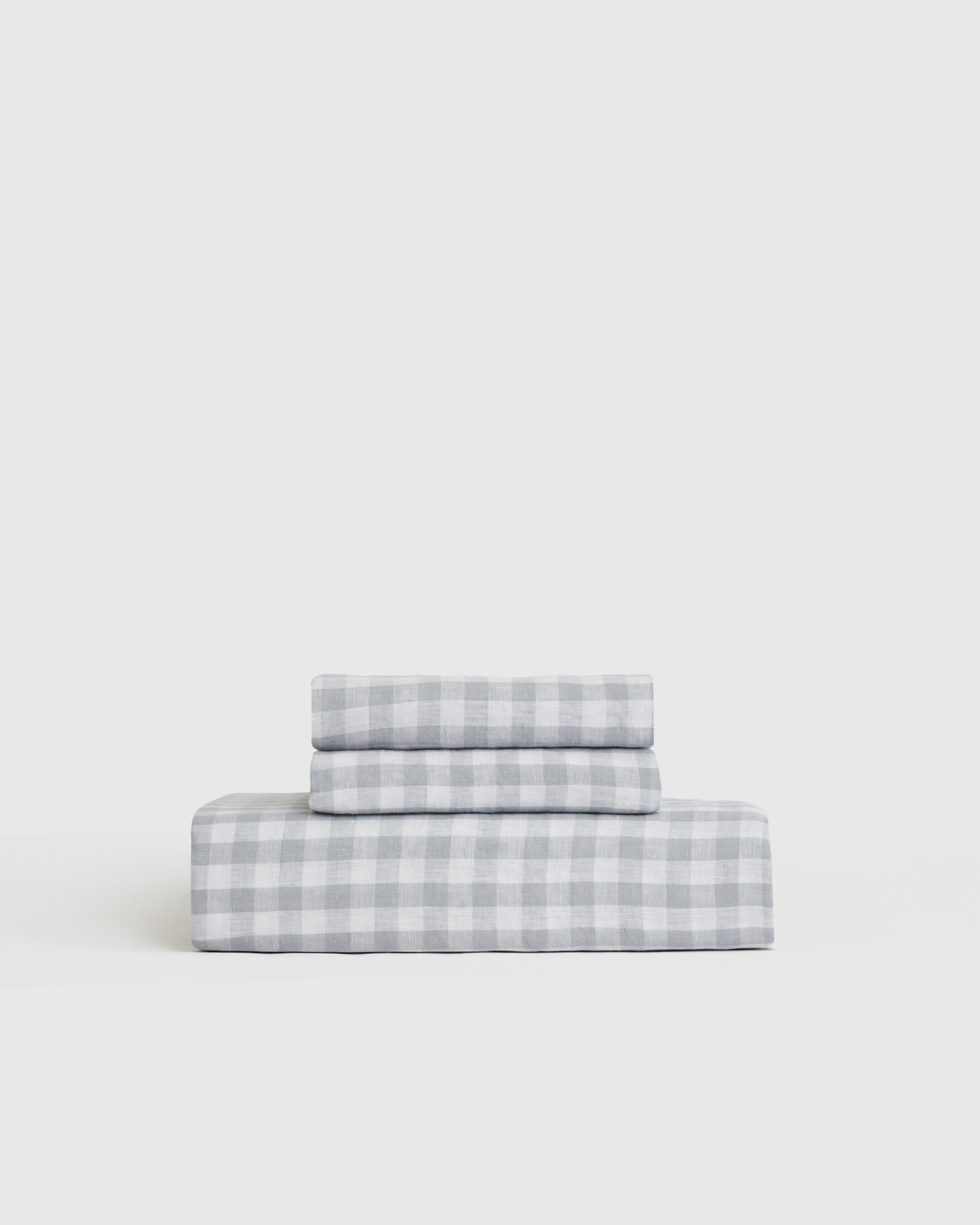 Blue Fog European Linen Gingham Fitted Sheet Set