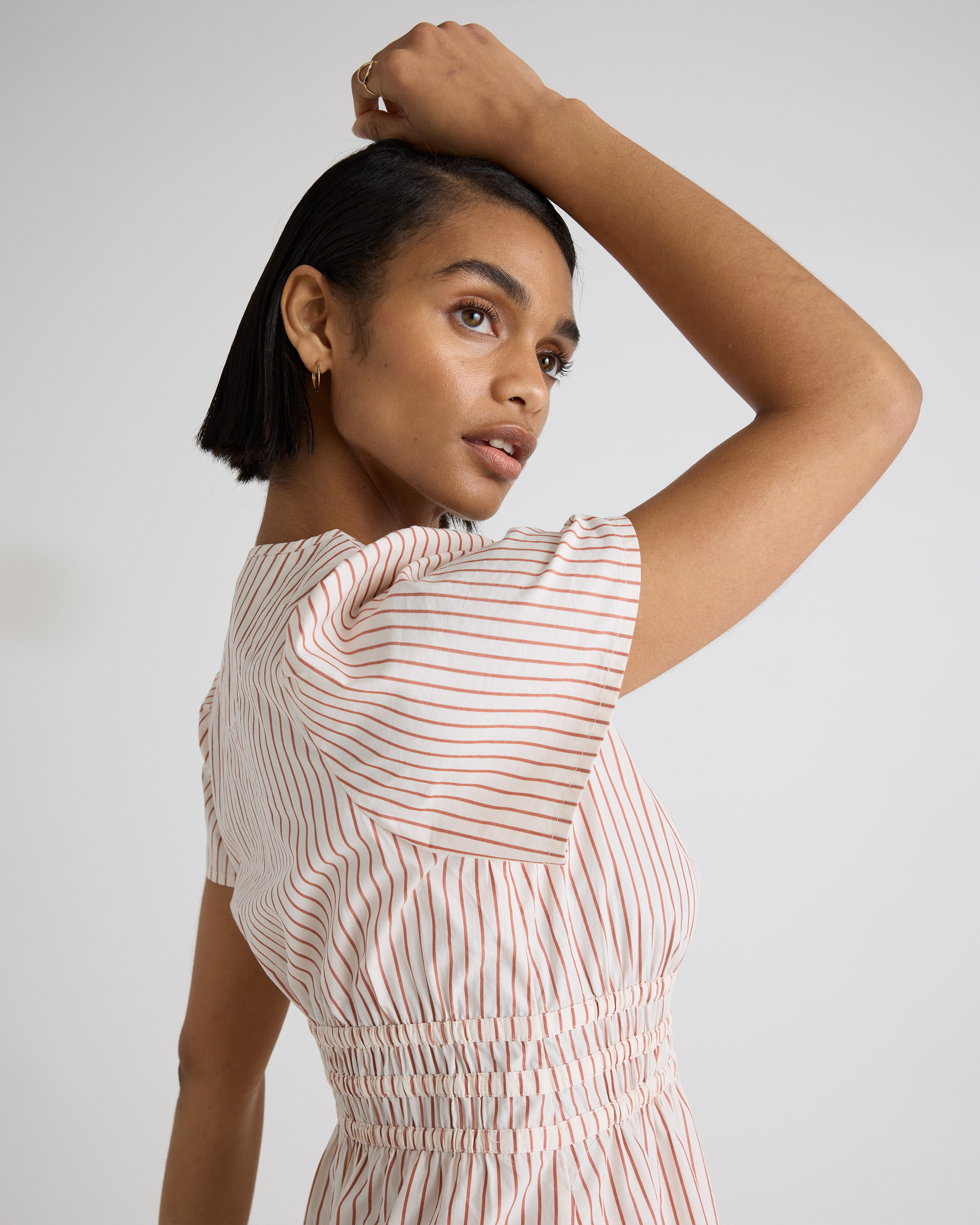 100% Organic Cotton Poplin Tiered Mini Dress in Terracotta