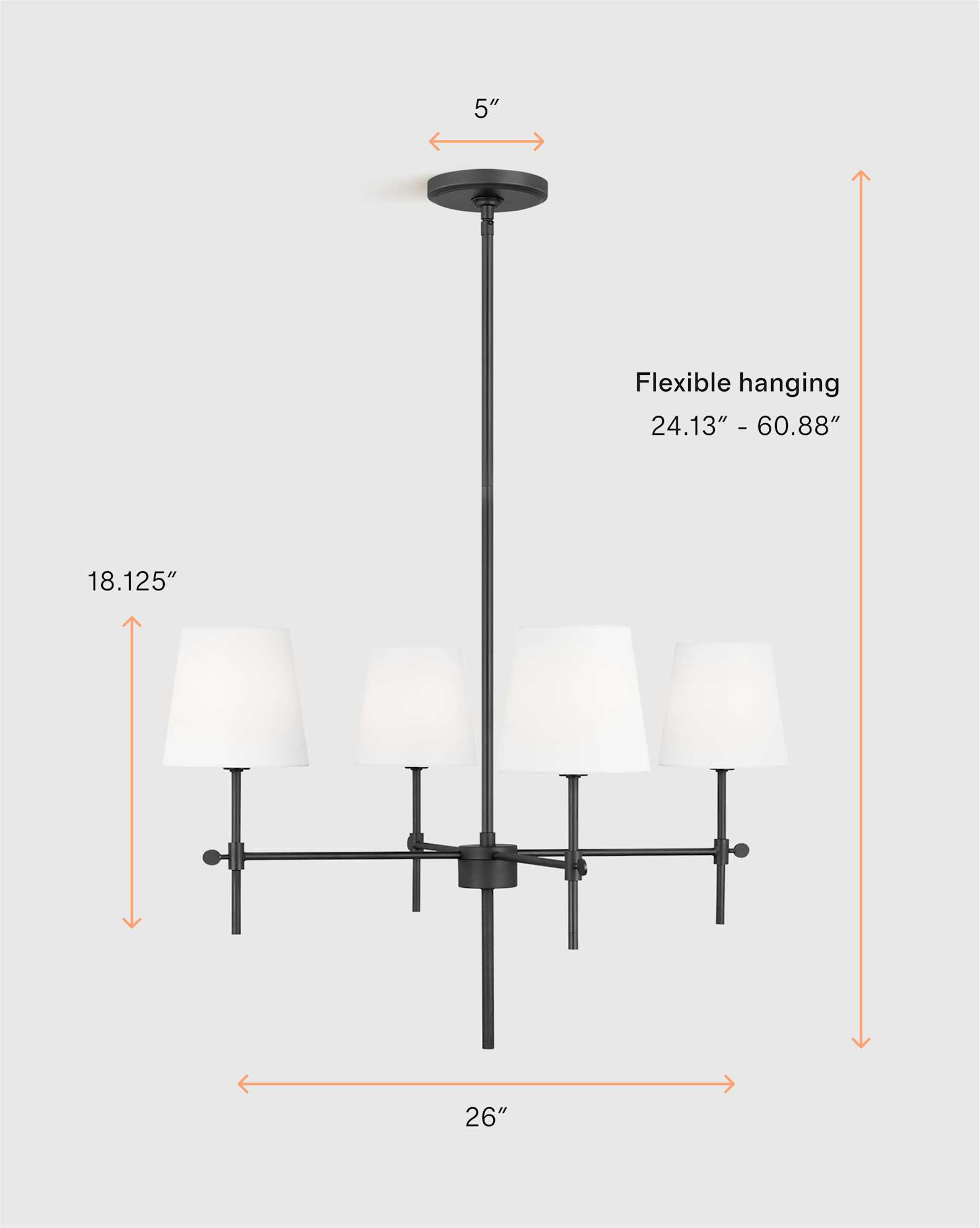 Linear Steel Chandelier with Linen Shades
