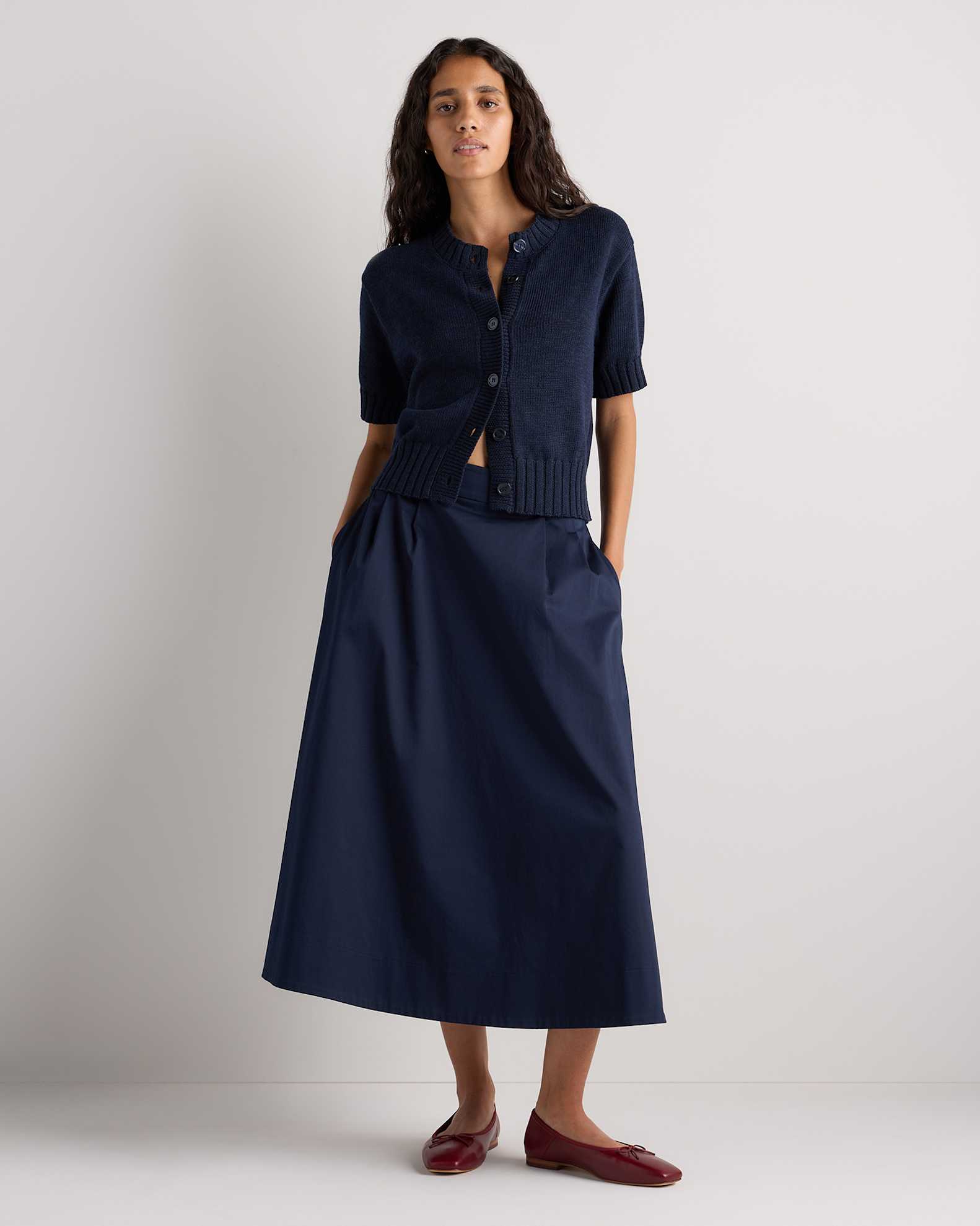Cotton Linen Short Sleeve Cardigan in Deep Navy Cotton Linen Short Sleeve Cardigan in Deep Navy