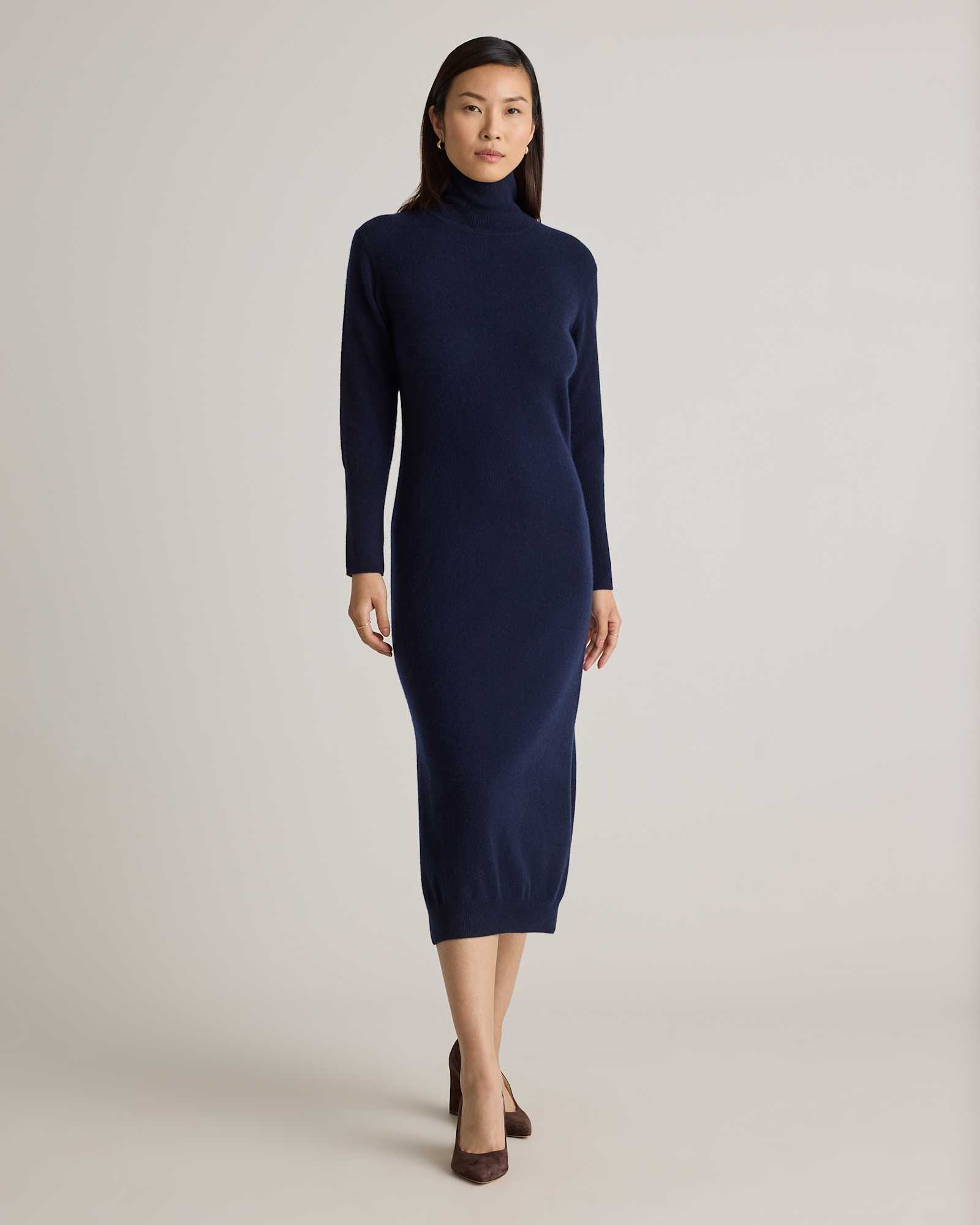 Quince Women's Mongolian Cashmere Turtleneck Midi Sweater Dress, True Navy, Size Small - Luxe Softness, Classic Style Quince Women's Mongolian Cashmere Turtleneck Midi Sweater Dress, True Navy, Size Small - Luxe Softness, Classic Style