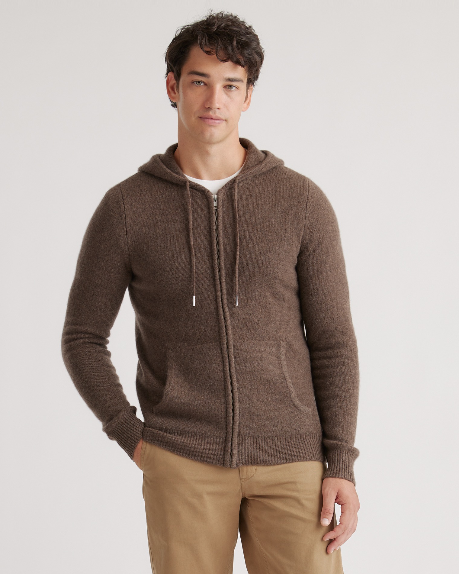 Quince Men's Mongolian Cashmere Full-zip Hoodie In Brown