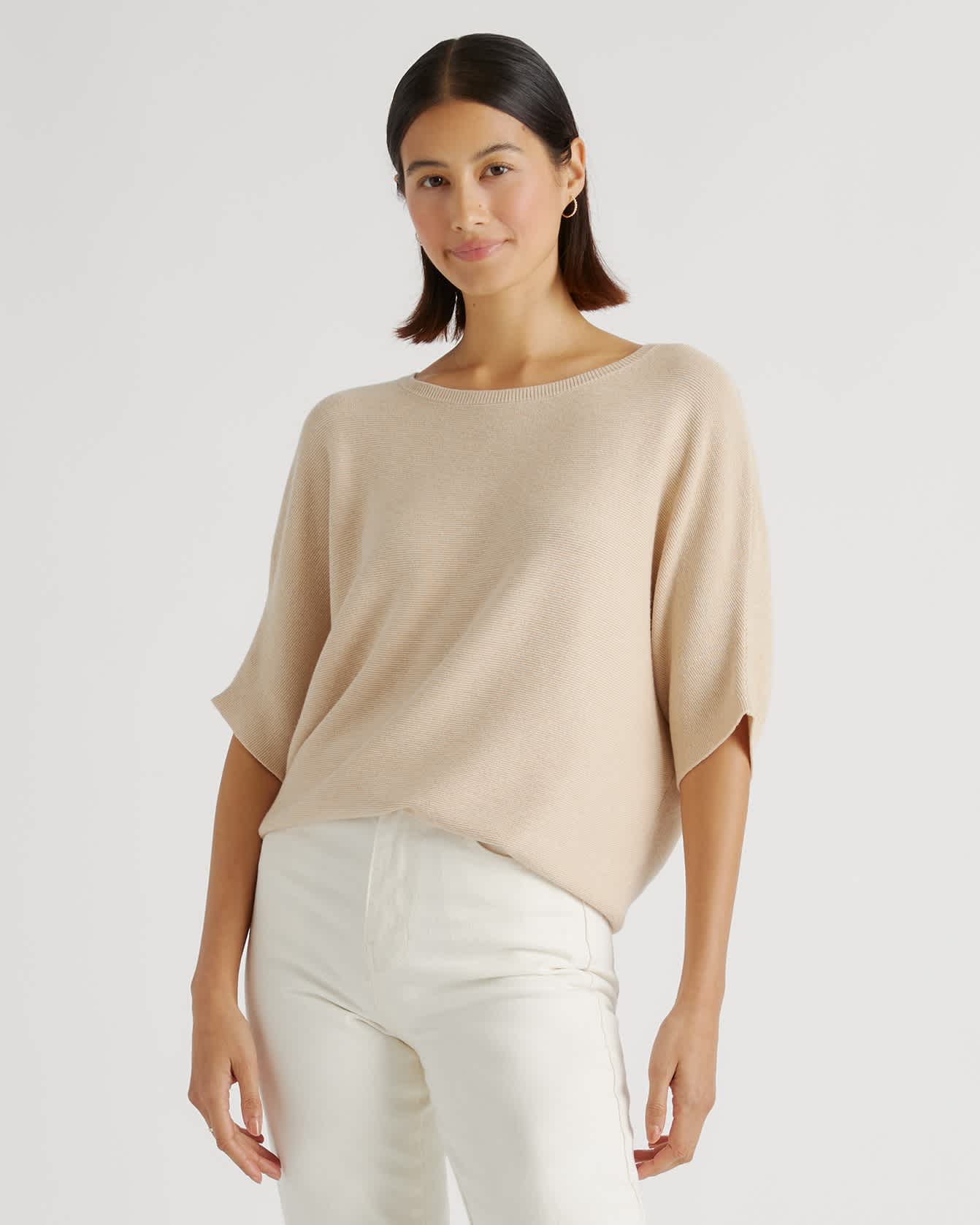 Women's Lightweight Cotton Cashmere Link-stitch Dolman Sweater in Heather Oatmeal, Size Large by Quince