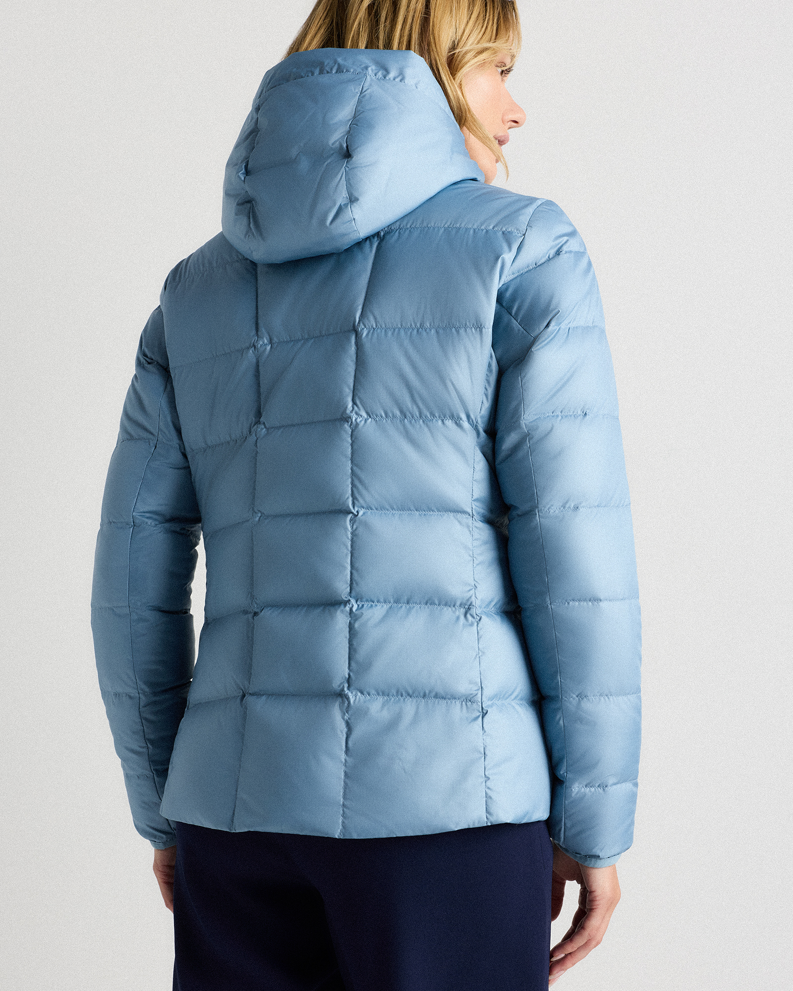 Lightweight Down Packable Puffer Hooded Jacket in Dewstone Blue