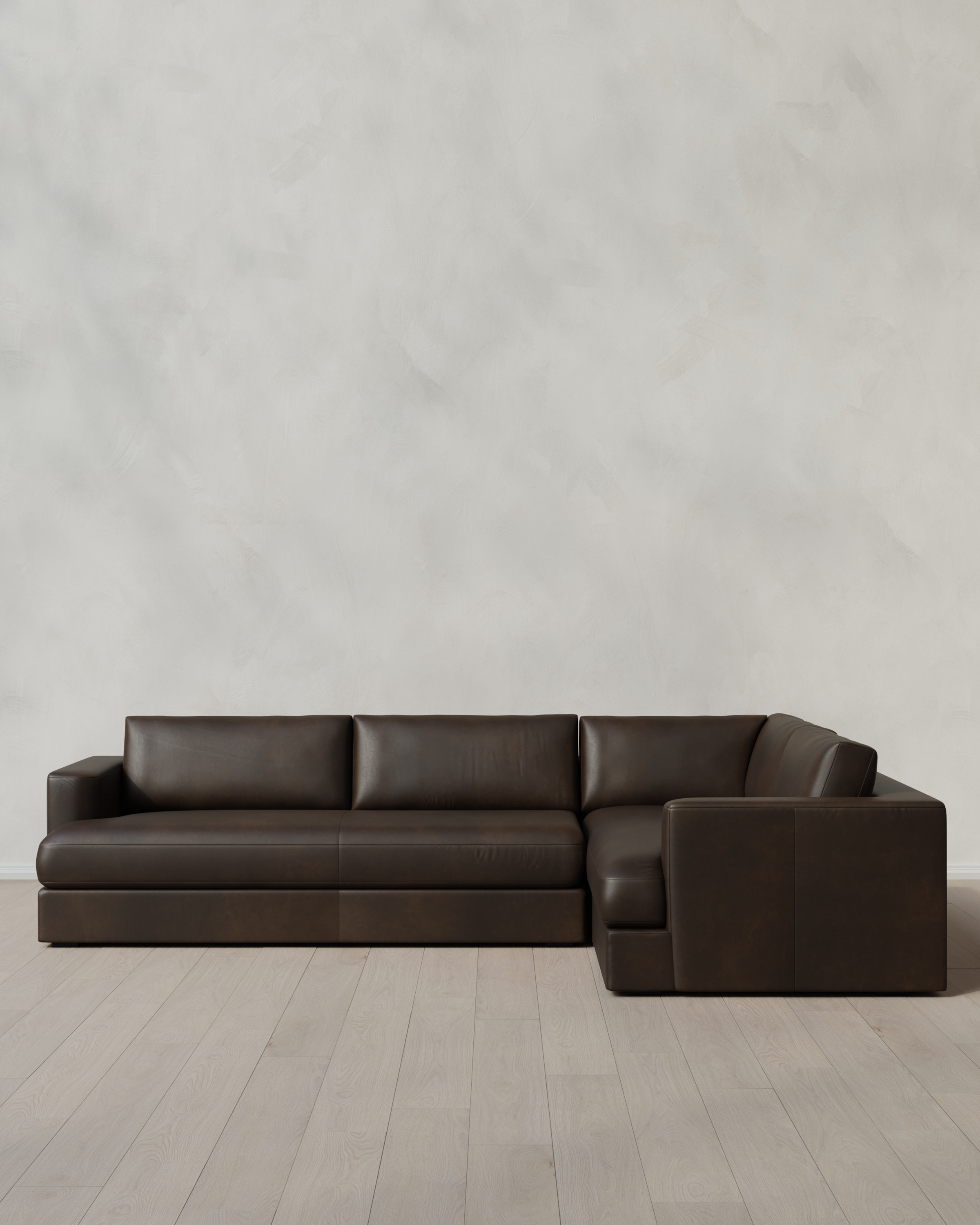 Smoke Sierra Curved Arm L Sectional in Leather