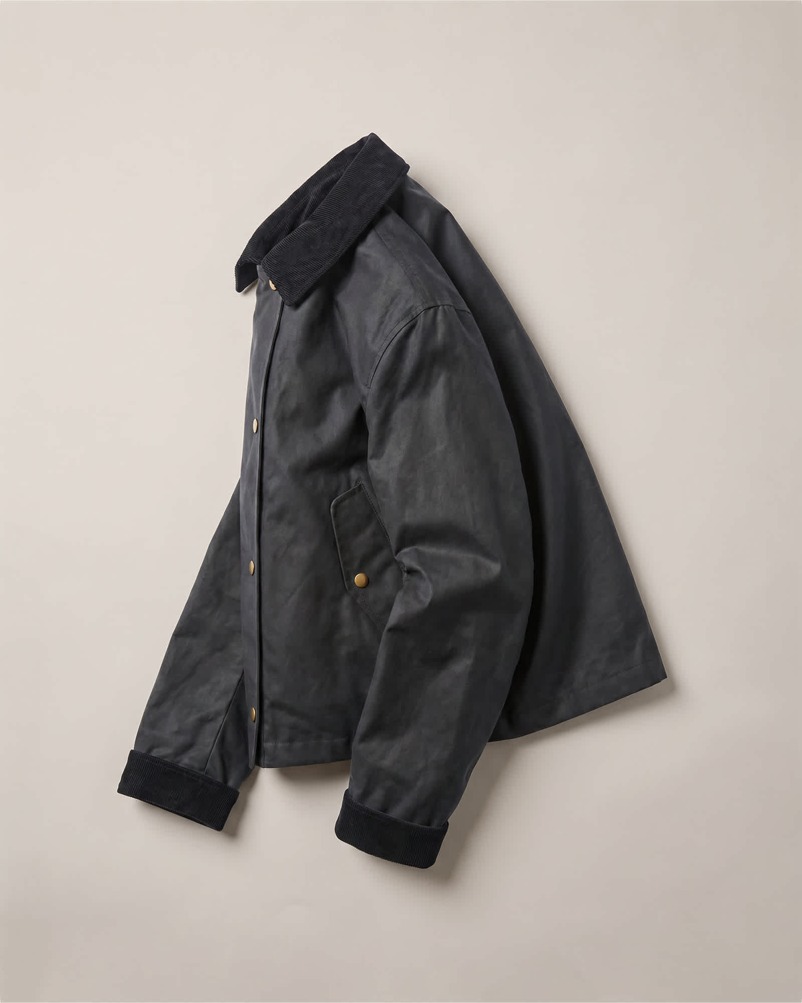 Vintage Black Organic Waxed Cotton Cropped Barn Jacket