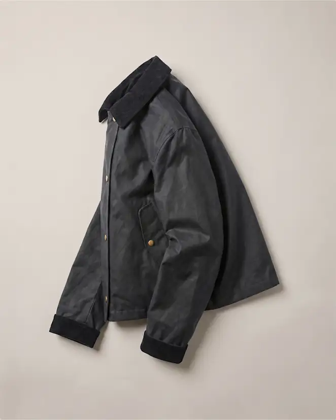 Vintage Black Organic Waxed Cotton Cropped Barn Jacket