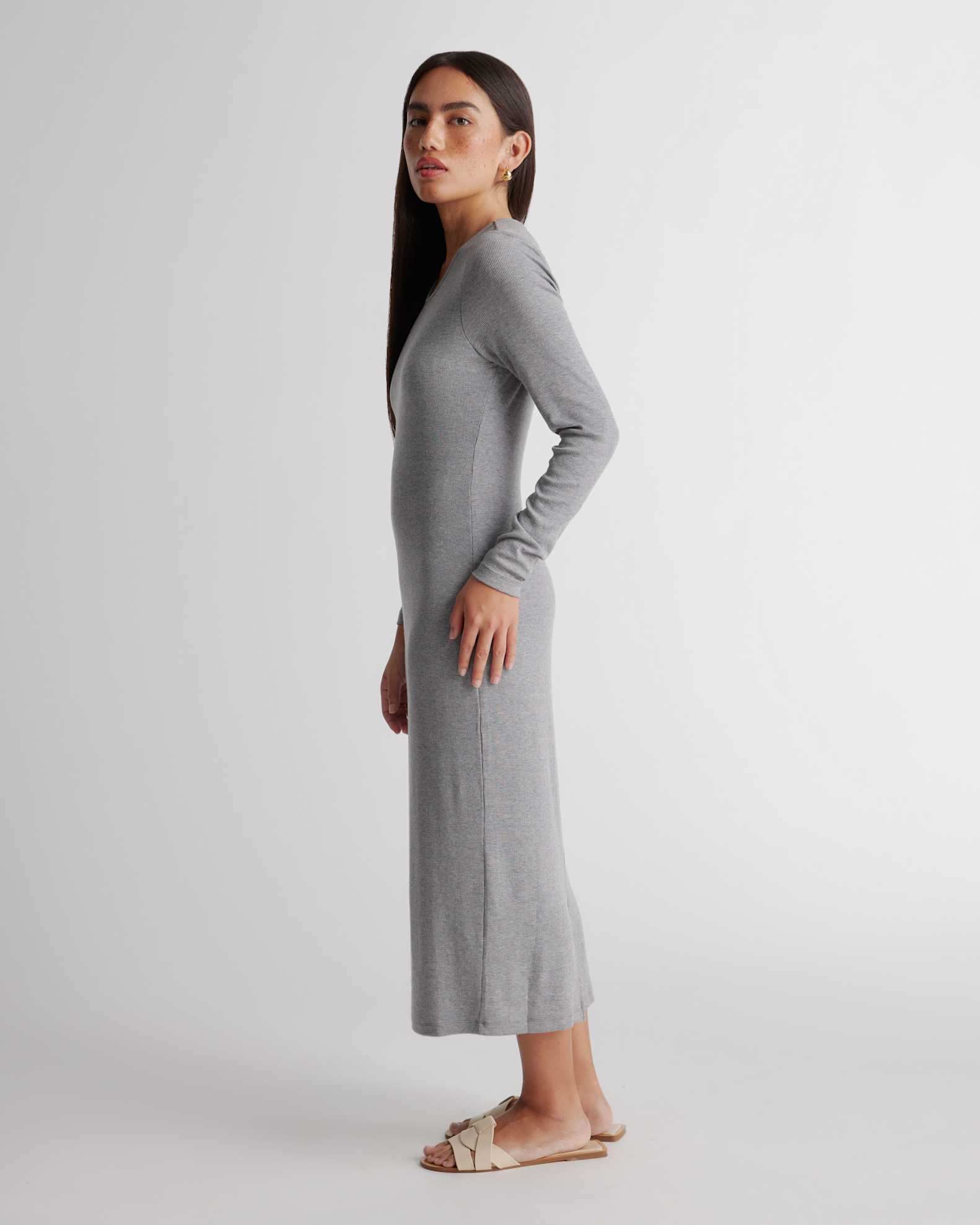 Quince Women's Tencel Rib Knit Long Sleeve Midi Dress, Heather Grey, Size XS - Breathable, Biodegradable, Versatile Day to Night Wear Quince Women's Tencel Rib Knit Long Sleeve Midi Dress, Heather Grey, Size XS - Breathable, Biodegradable, Versatile Day to Night Wear