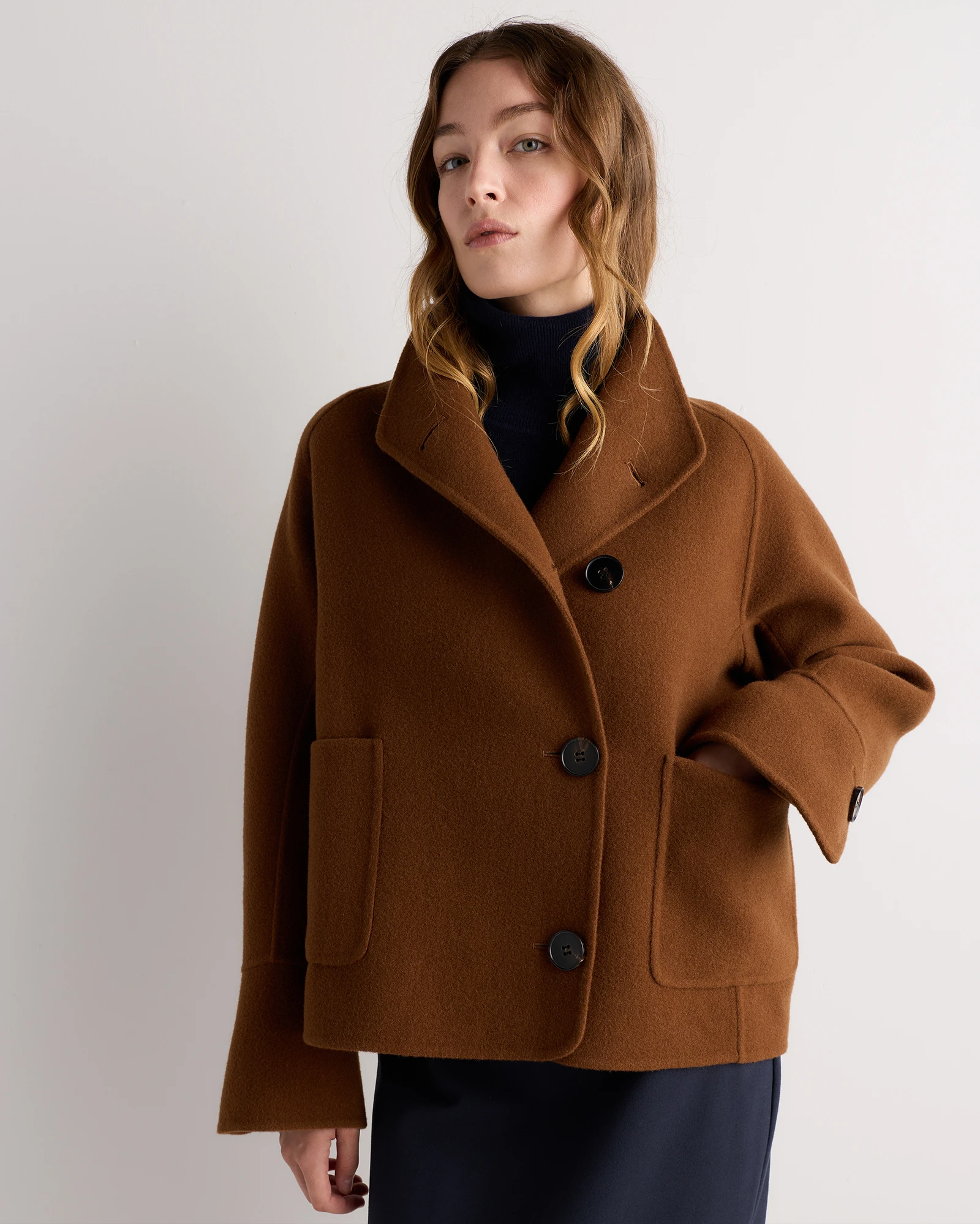 Double-Faced Merino Wool Funnel Neck Jacket