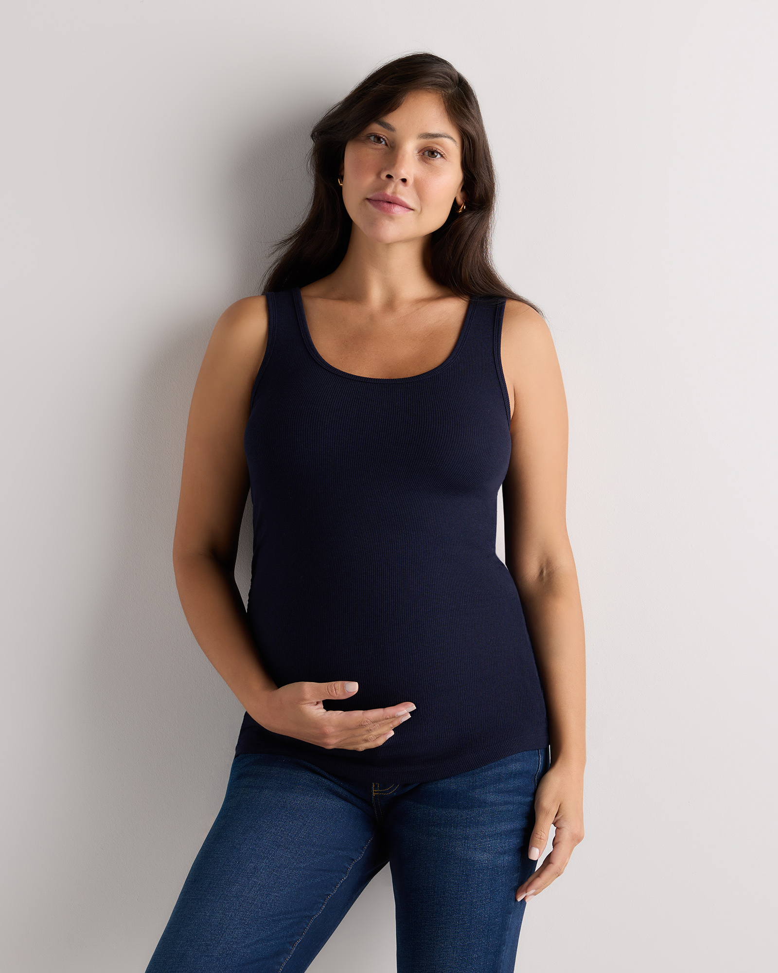 Deep Navy Bamboo Rib Maternity Scoop Neck Tank
