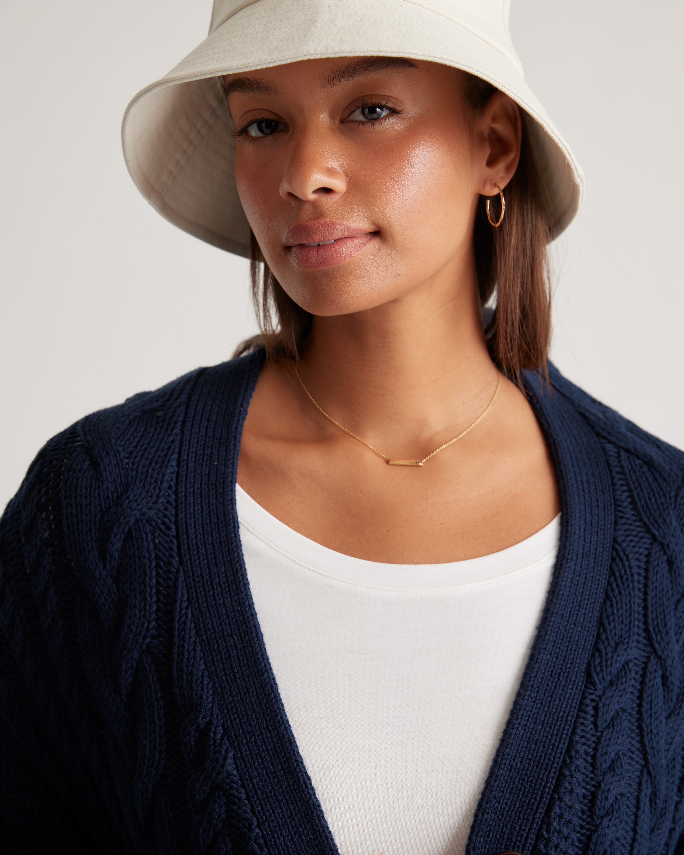 100% Organic Cotton Oversized Cable Cardigan in Navy
