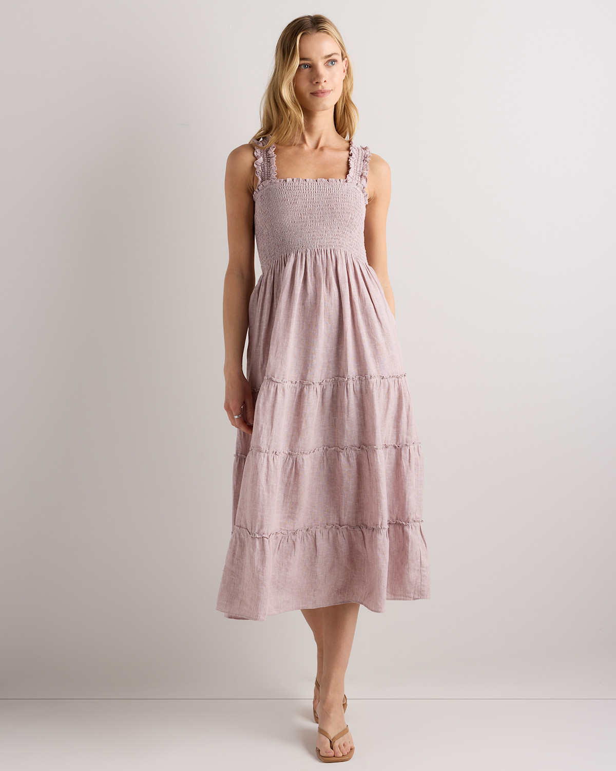 QUINCE 100% European Linen Smocked Midi Dress