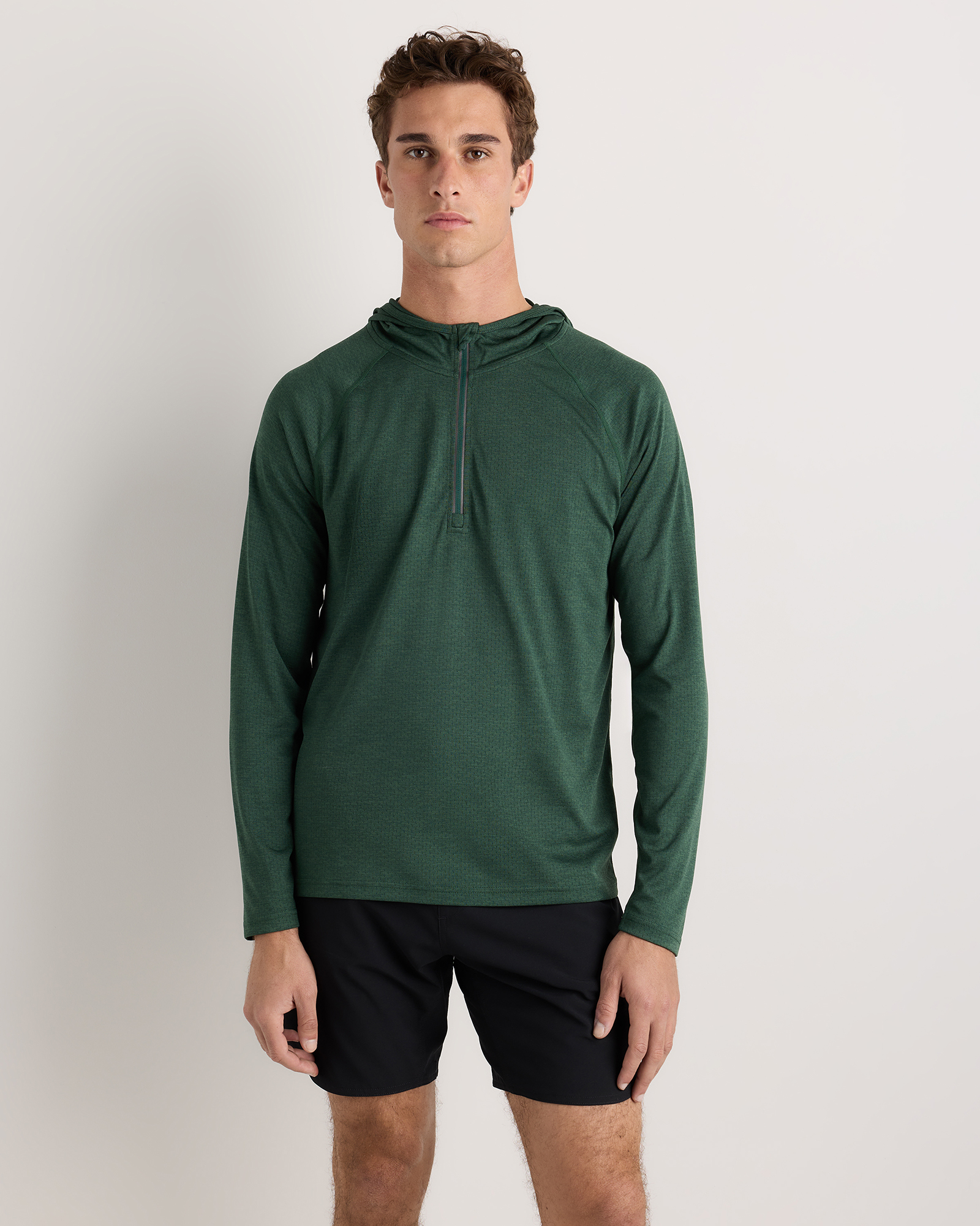 Heather Olive Mesh Performance Training Quarter Zip Hoodie