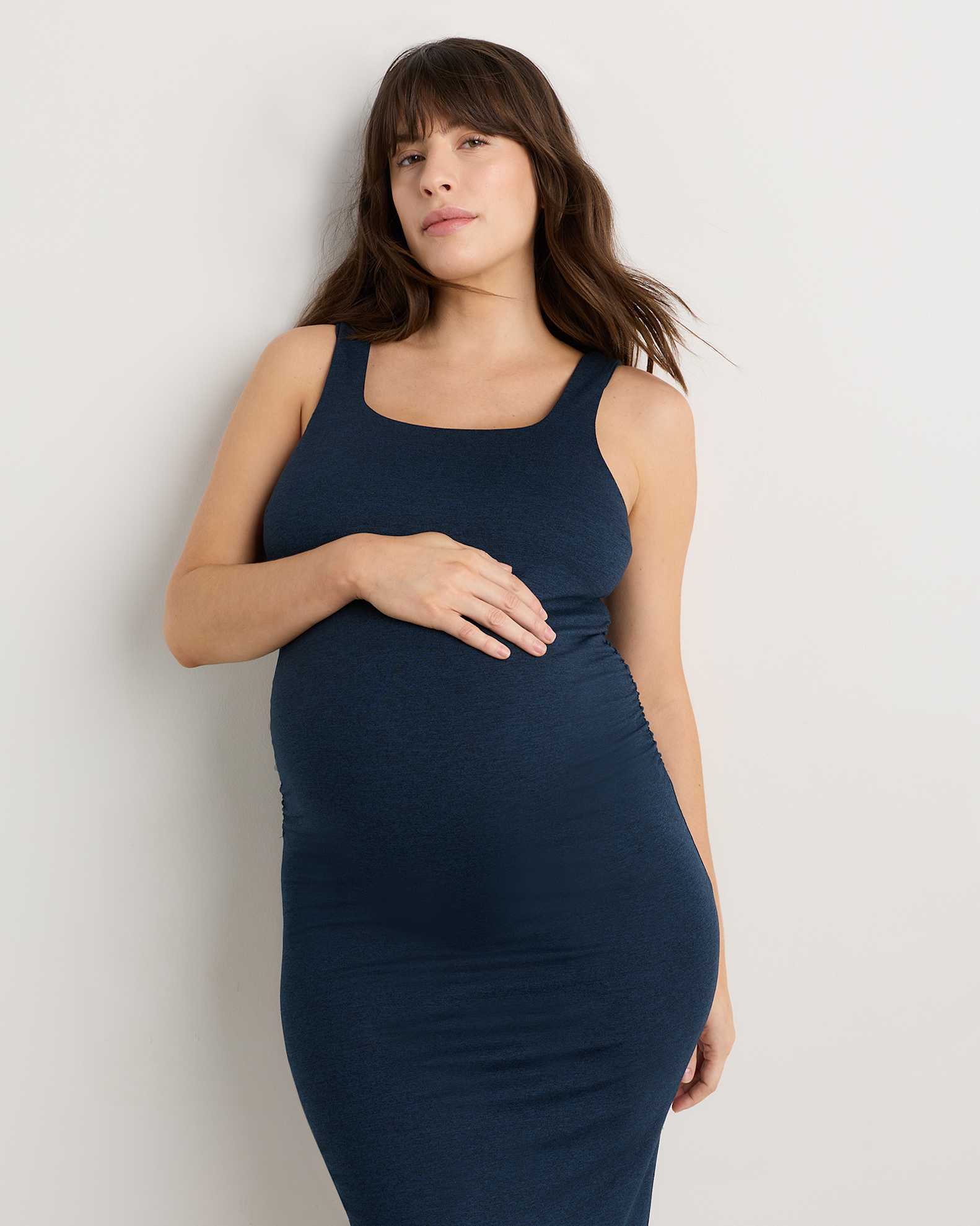 Women's Ultra-Soft Maternity Midi Dress in Heather Navy, Size XL, Bamboo Viscose by Quince Women's Ultra-Soft Maternity Midi Dress in Heather Navy, Size XL, Bamboo Viscose by Quince